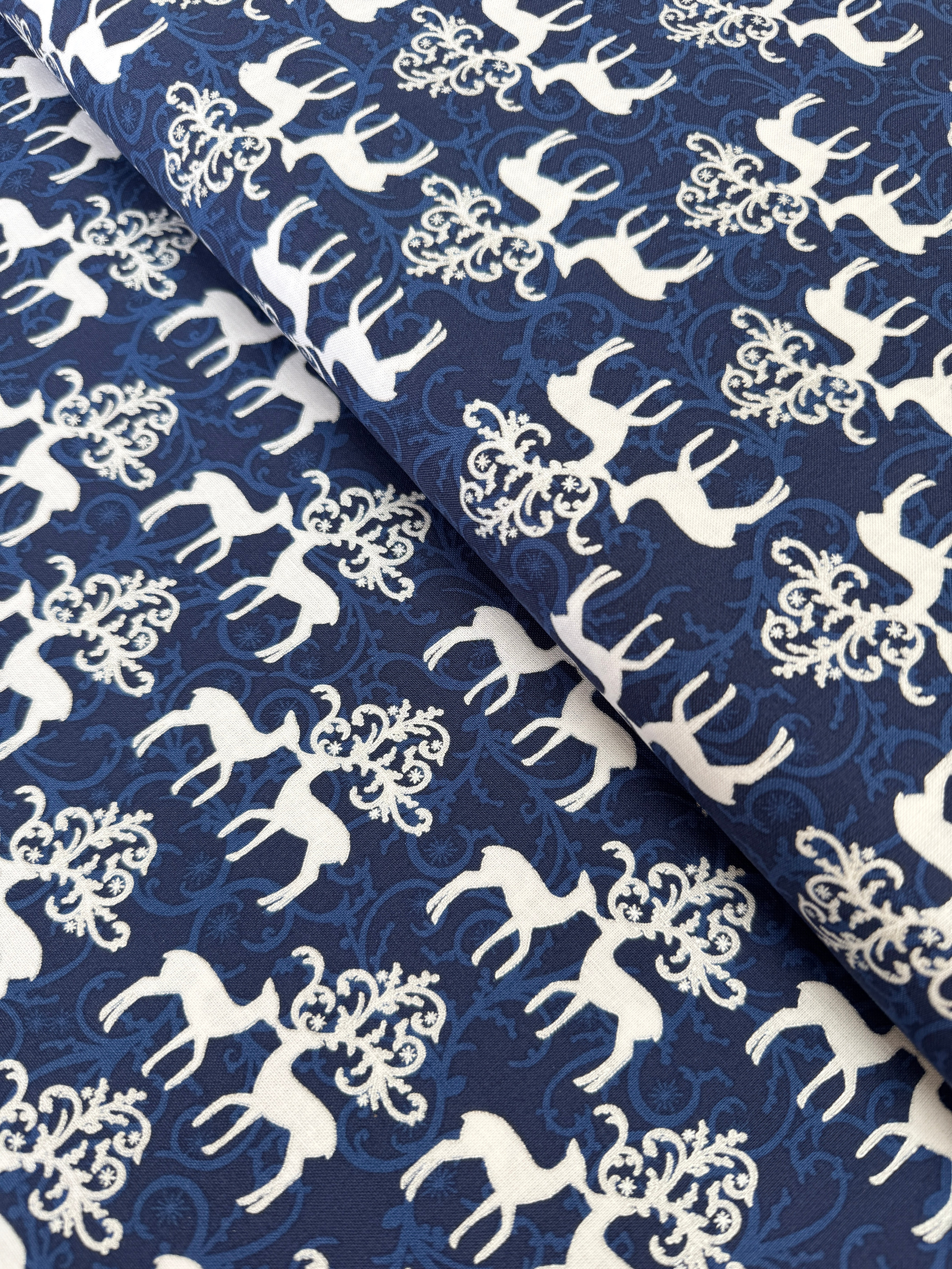 Oh What Fun – Royal Blue Quilting Cotton with Silver Metallic Accent by Hoffman Fabrics – 43/44″ wide – P4352-18S-ROYAL-SILVER
