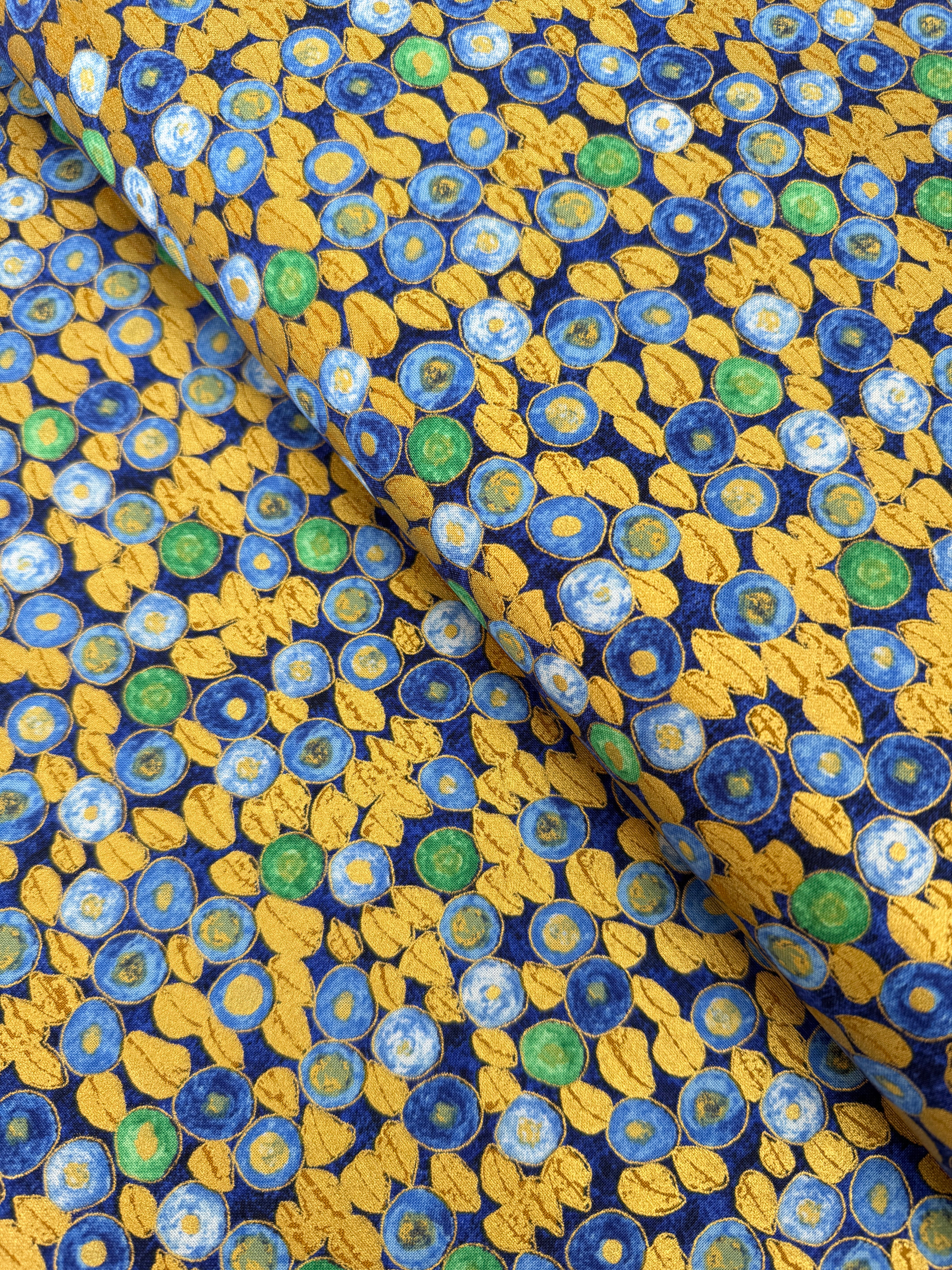 Gustav Klimt - Art Nouveau Sapphire Gold Metallic Yardage