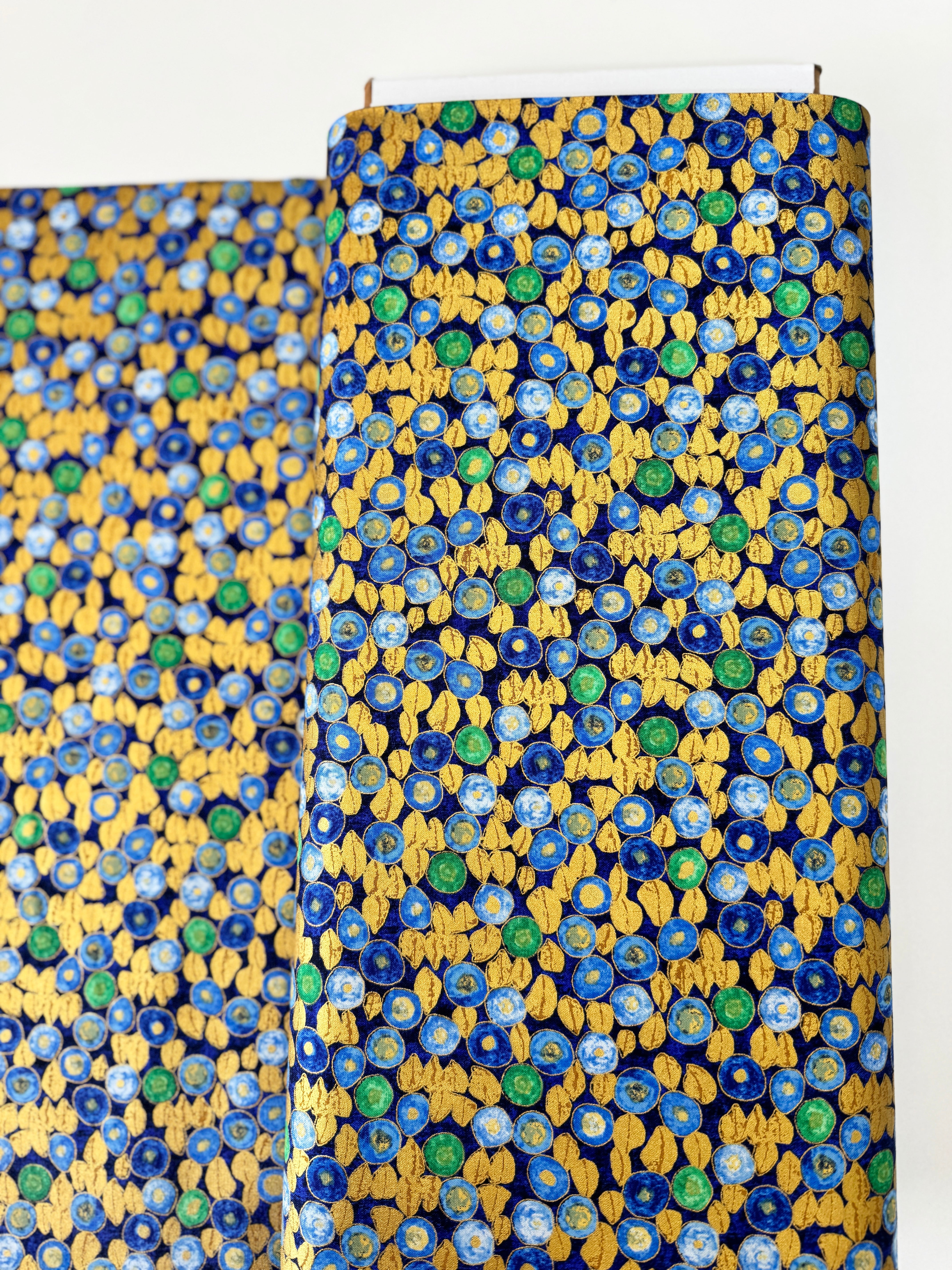 Gustav Klimt - Art Nouveau Sapphire Gold Metallic Yardage