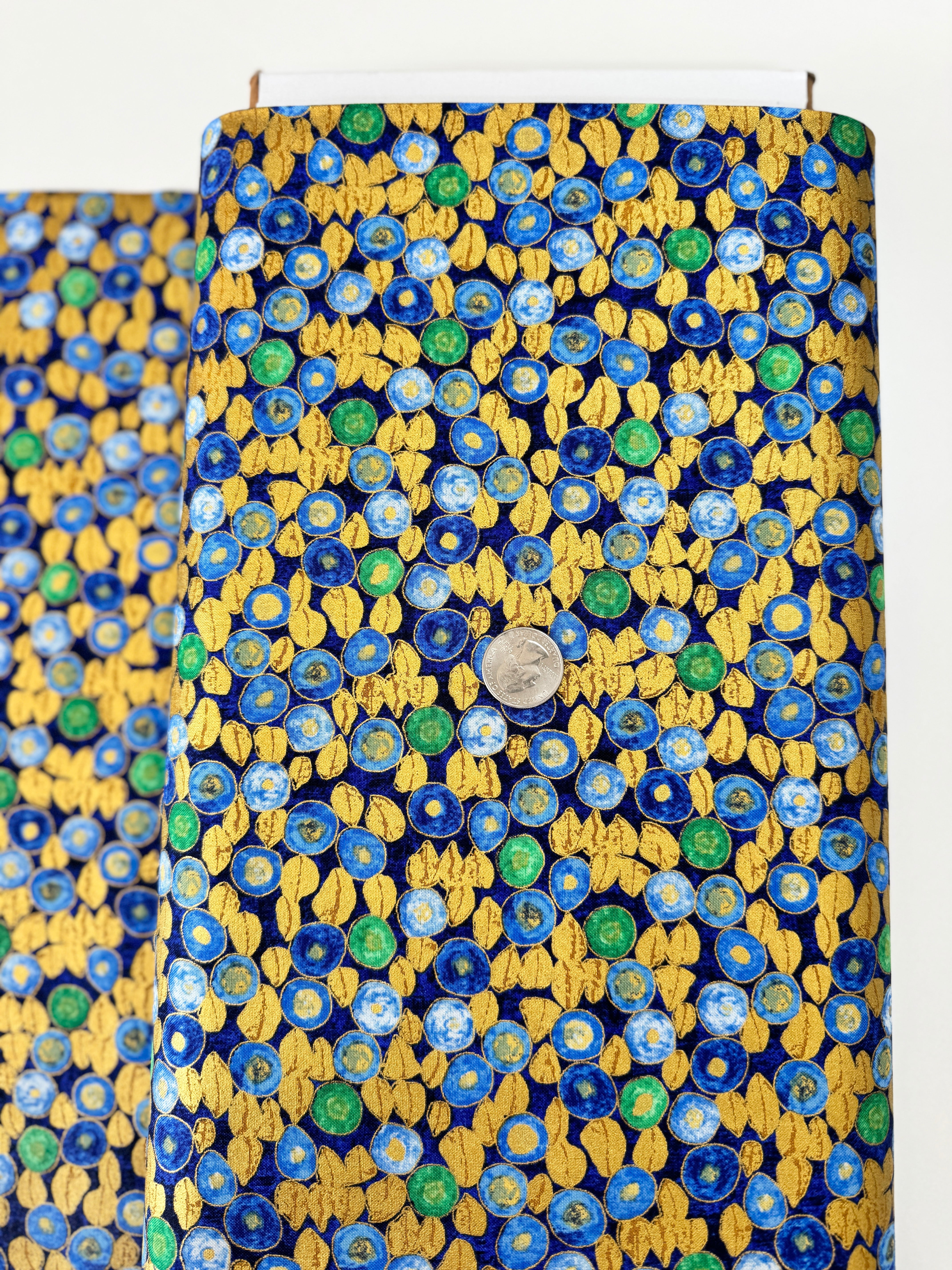 Gustav Klimt - Art Nouveau Sapphire Gold Metallic Yardage