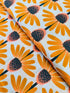 Love Always AM – Echinacea Morning Cotton Lawn by Anna Maria Horner featuring large yellow and coral echinacea flowers on a sky blue background.