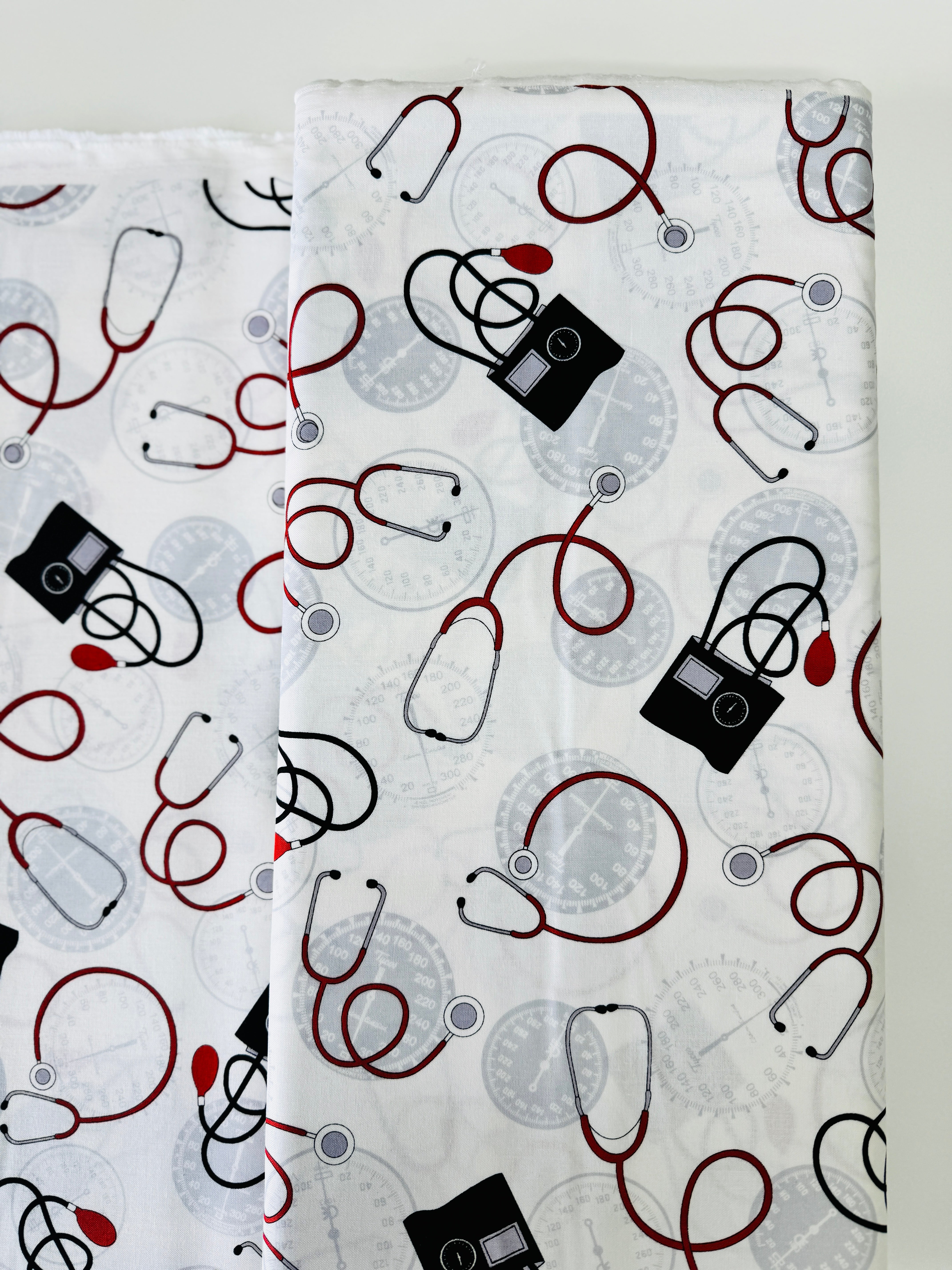 Calling All Nurses - Blood Pressure Cuff/Stethoscope On White Yardage