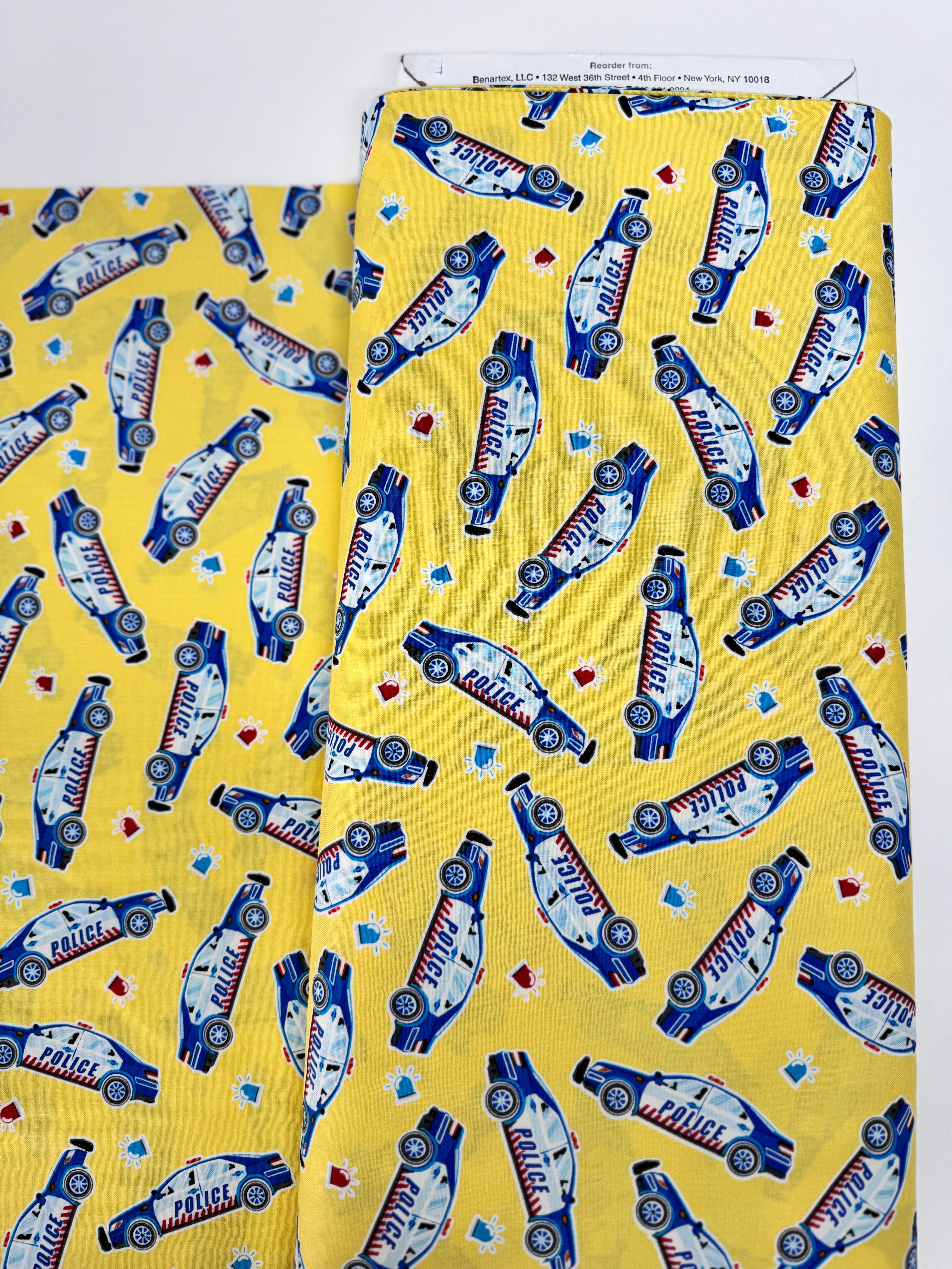 Glow in the Dark - Save the Day - Police Cars on Yellow Yardage