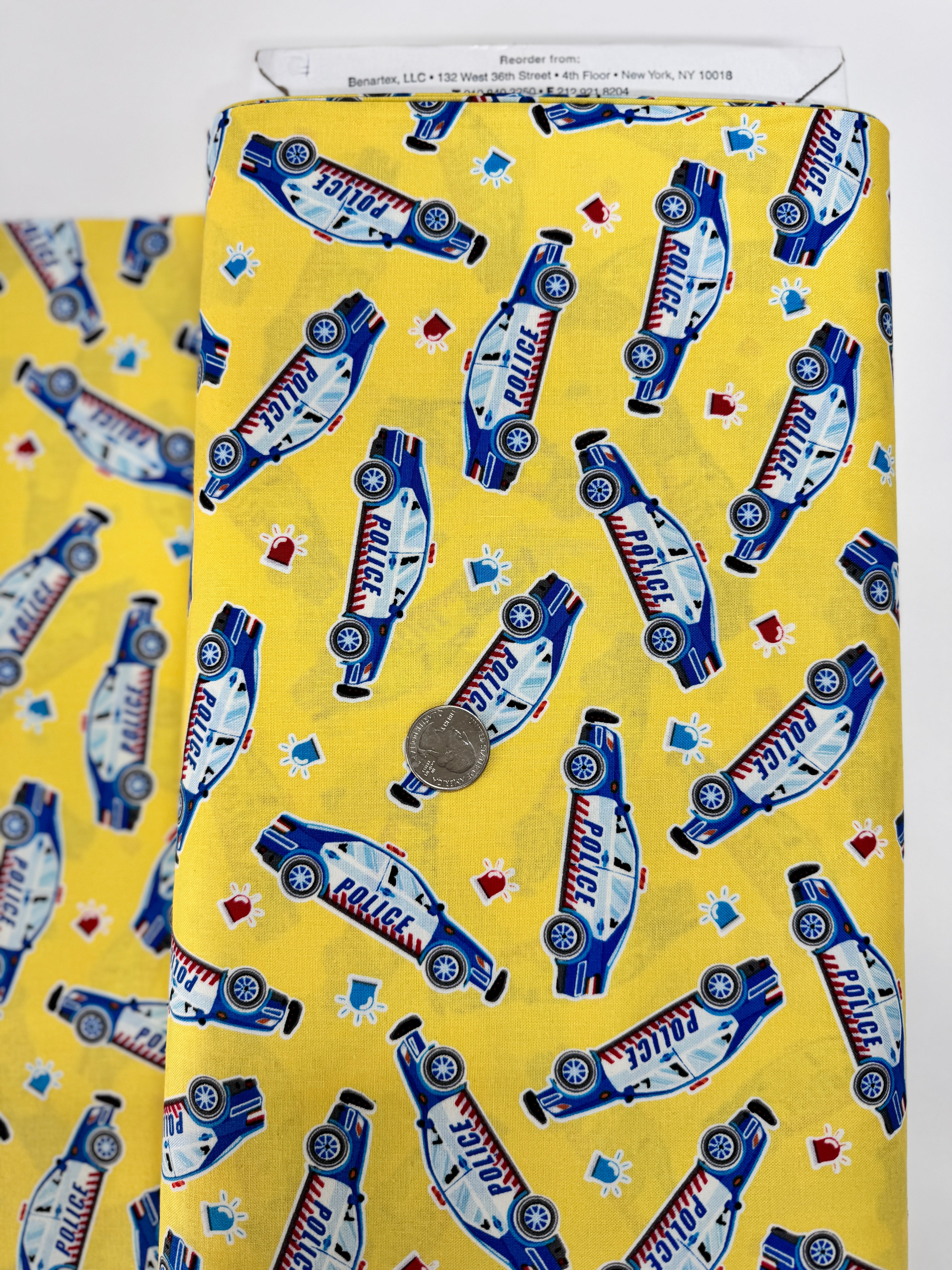 Glow in the Dark - Save the Day - Police Cars on Yellow Yardage