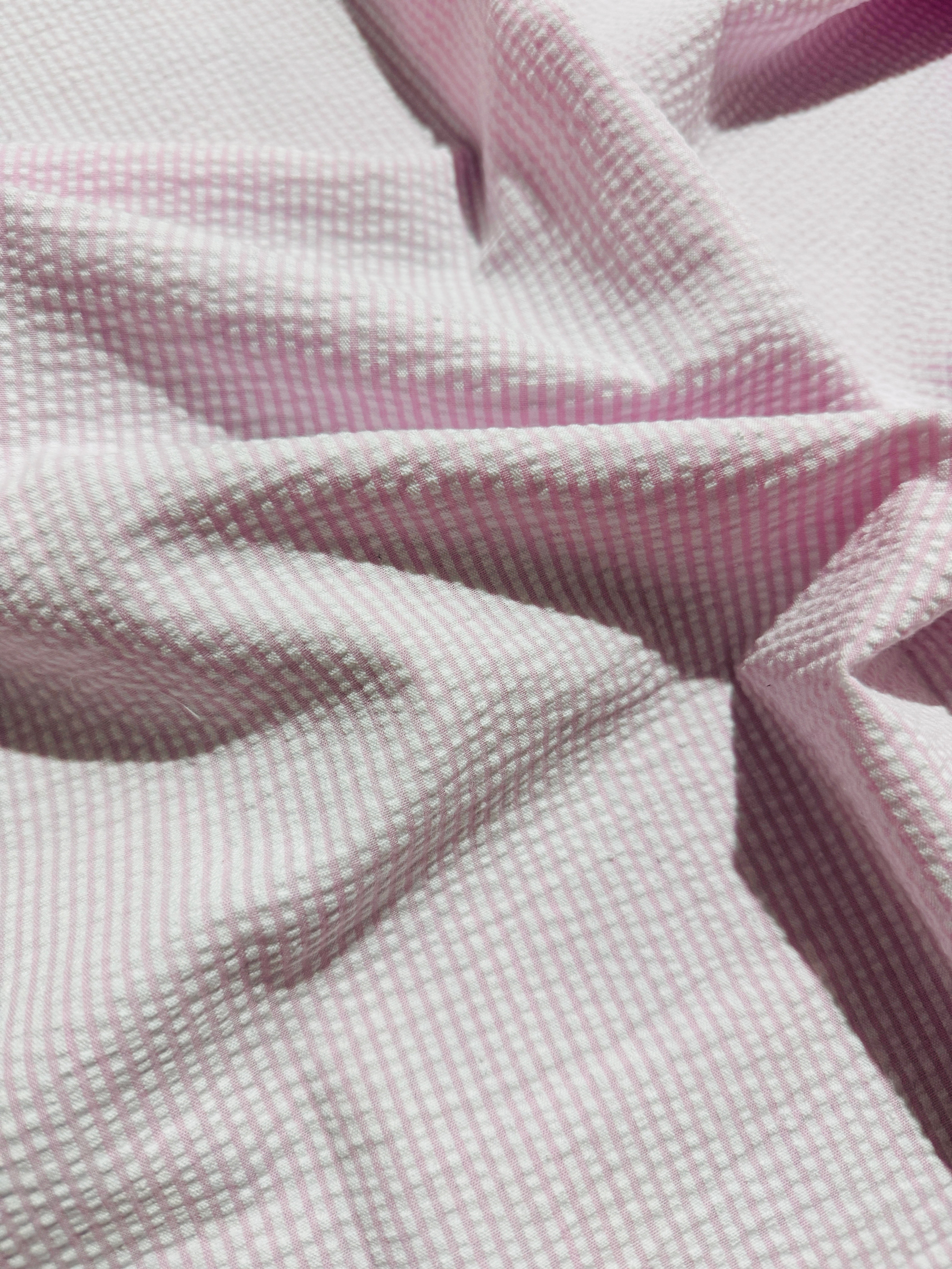 Seersucker Stripe Pink - Cotton & Polyester Blend - Remnant - 56" Width