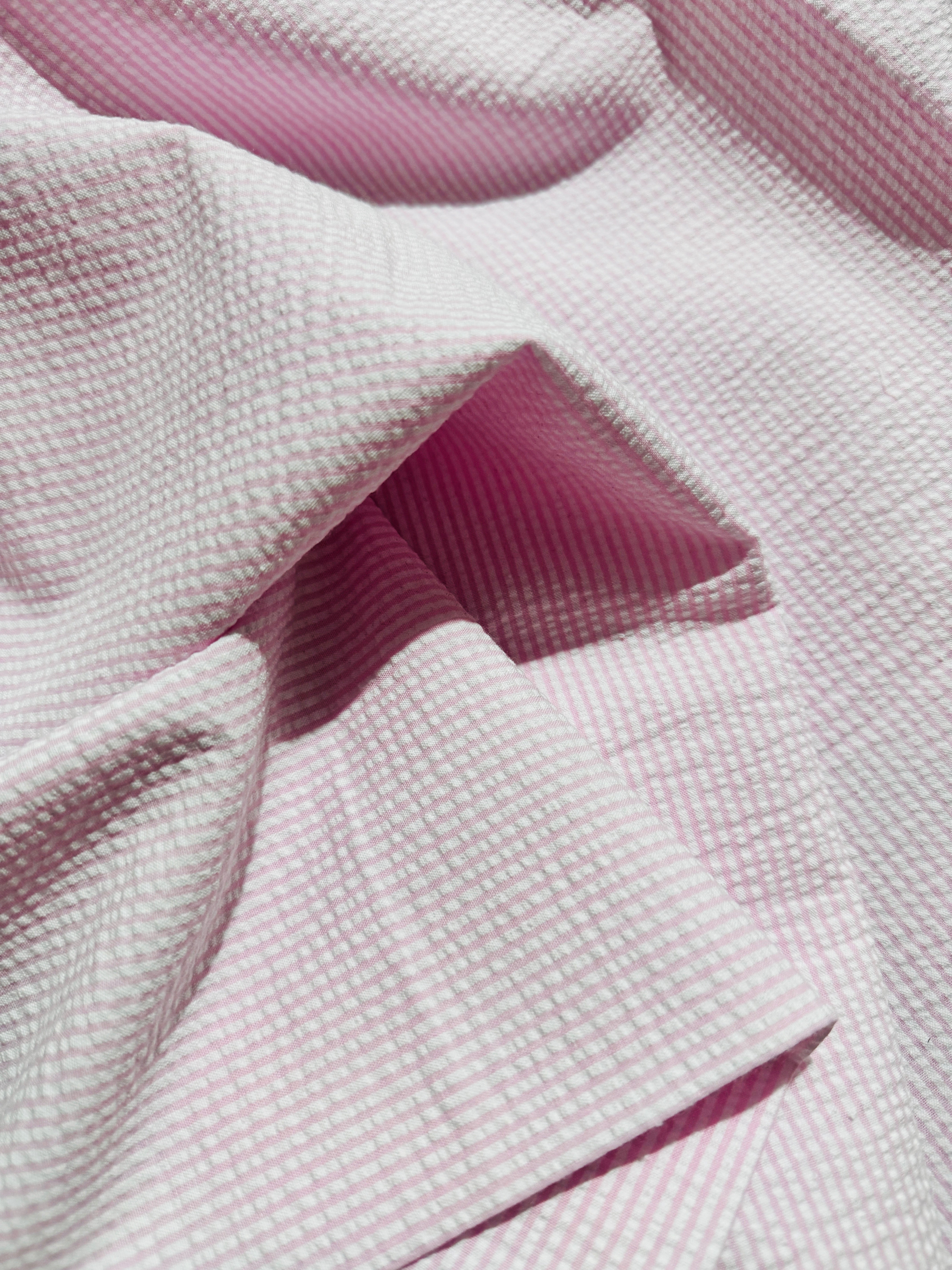 Seersucker Stripe Pink - Cotton & Polyester Blend - Remnant - 56" Width
