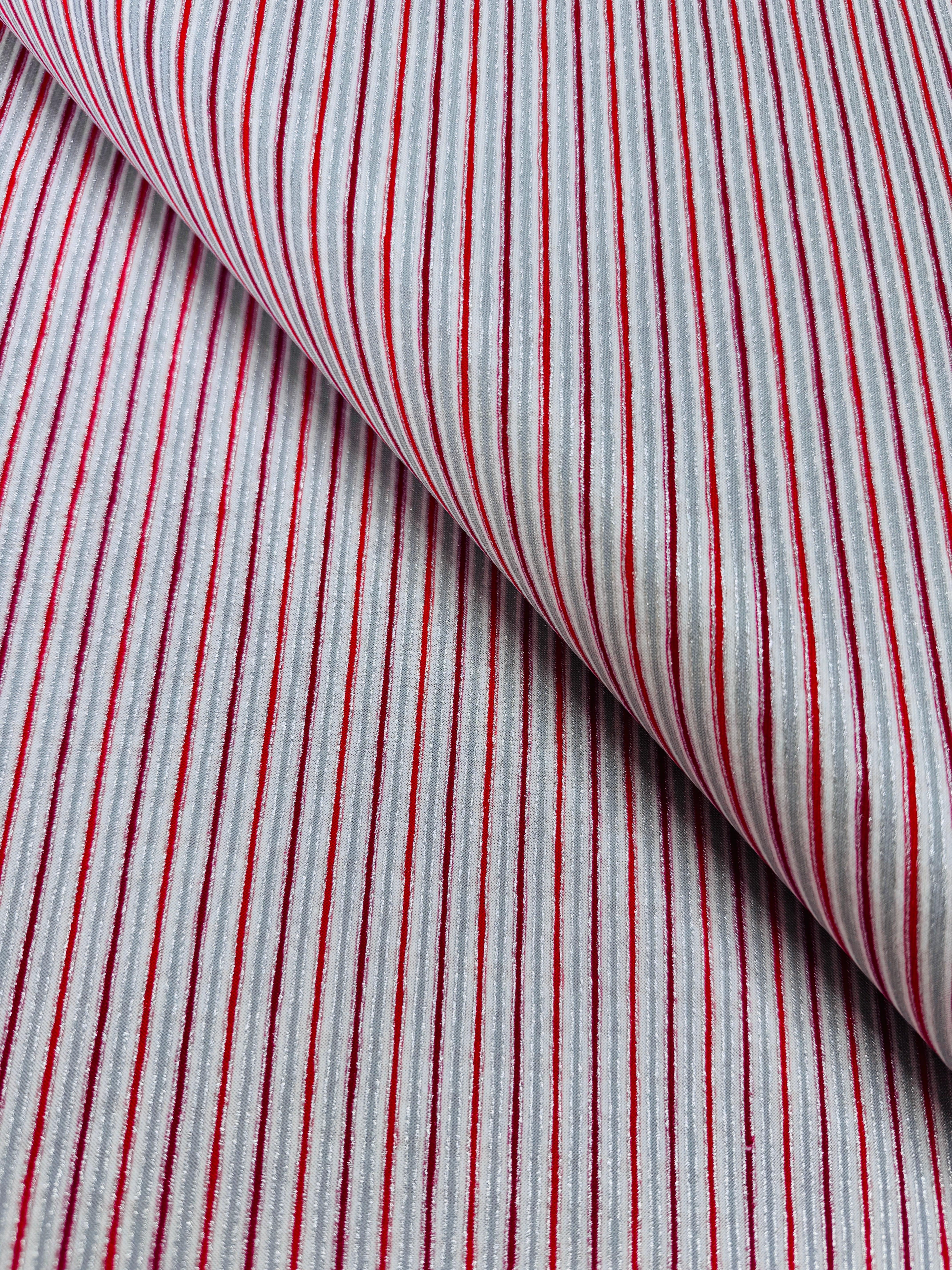 Holiday Charms Stripe Scarlet Silver Metallic Fabric by Studio RK for Robert Kaufman