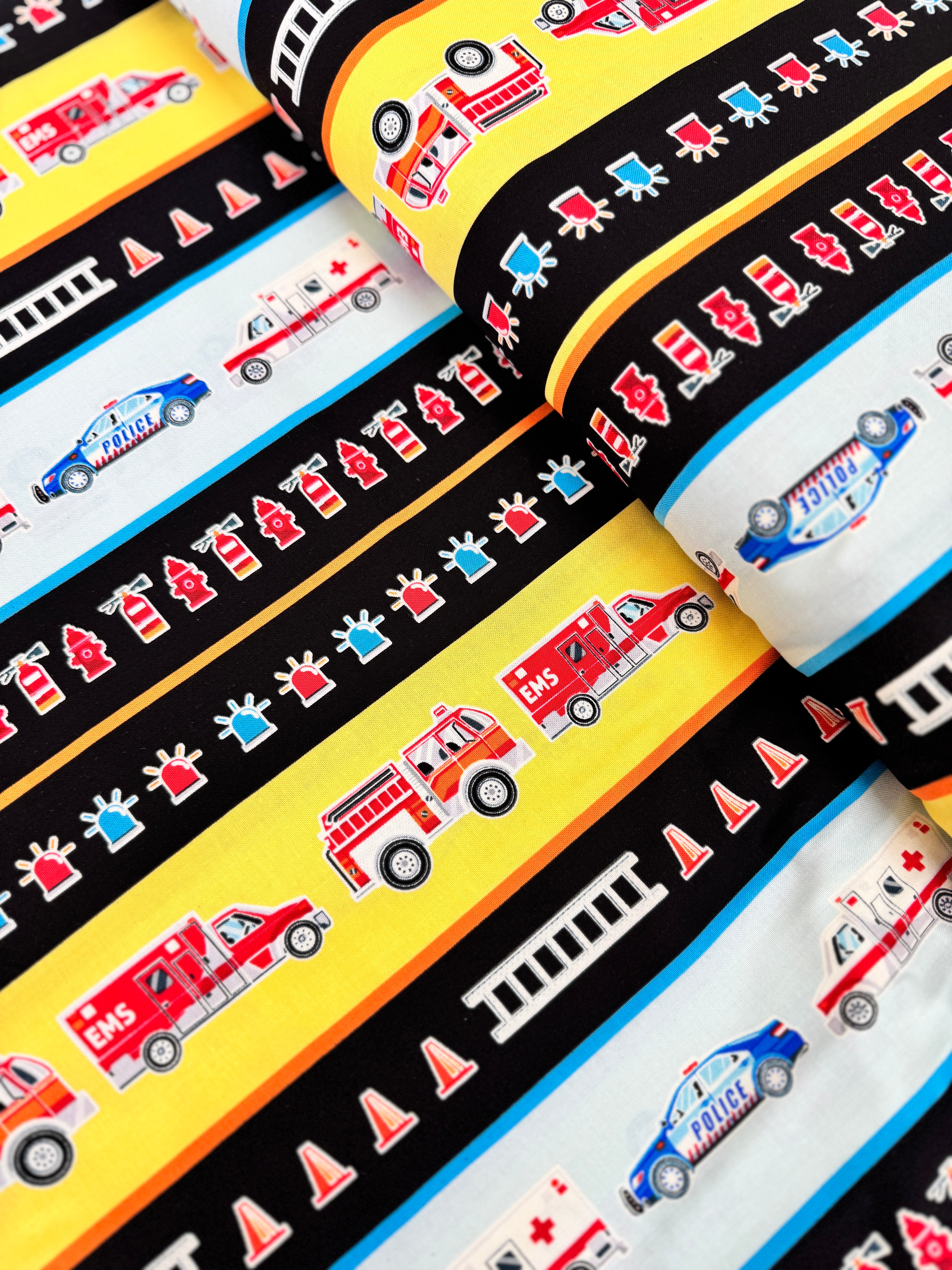 Save the Day Glow in the Dark Stripe Multi Fabric by Kanvas Studio for Benartex