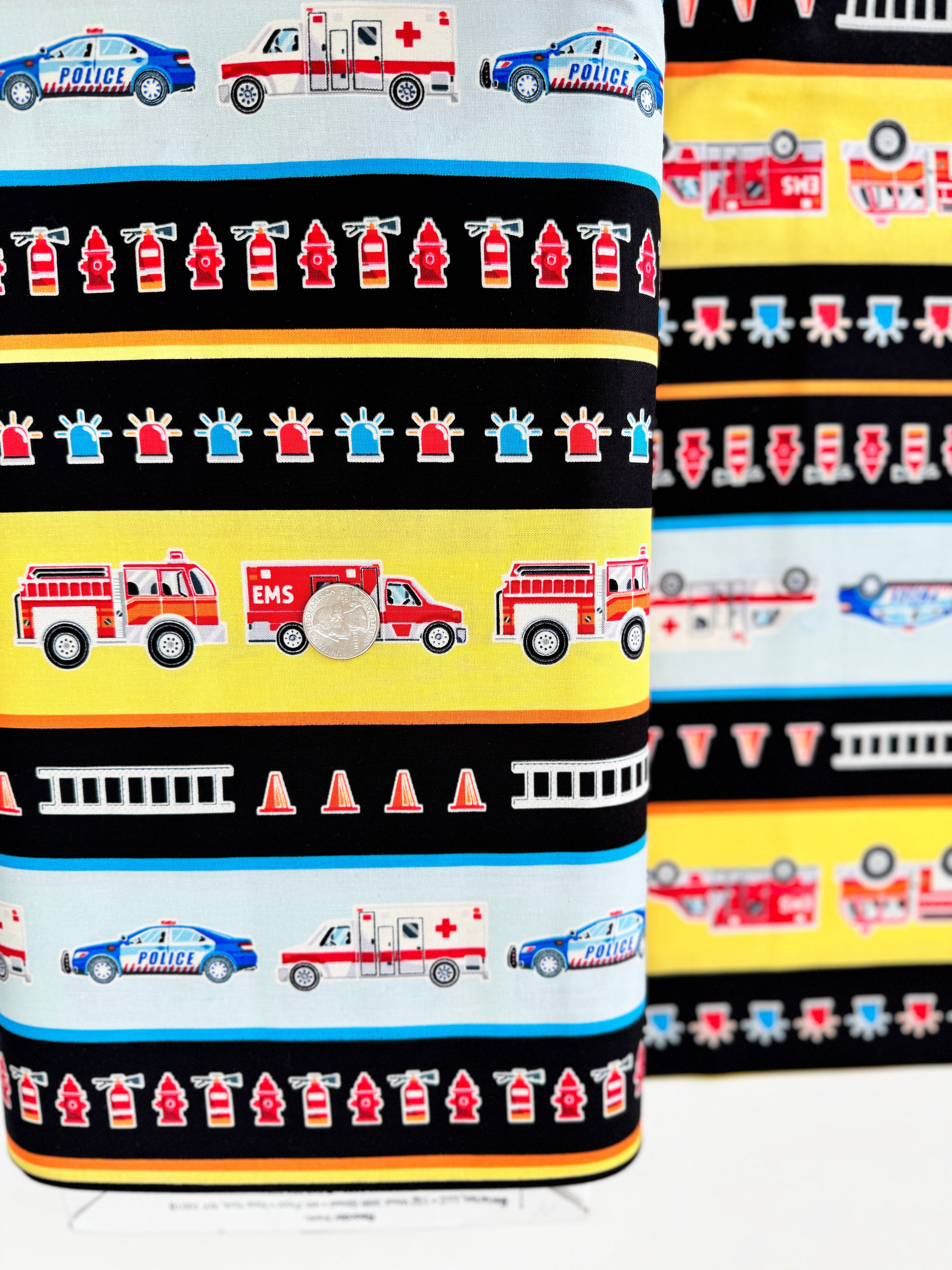 Save the Day Glow in the Dark Stripe Multi Fabric by Kanvas Studio for Benartex