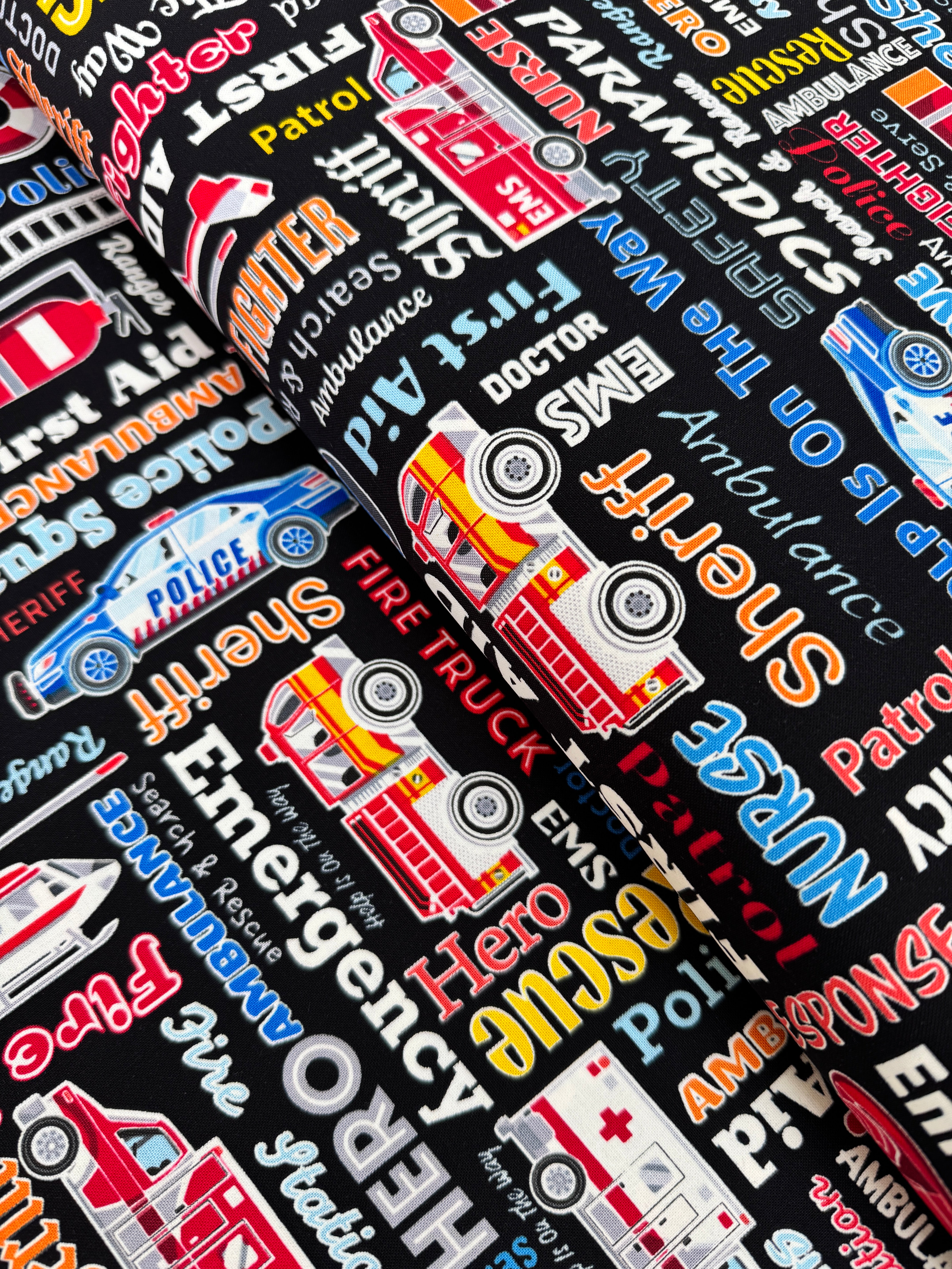 Save the Day Glow in the Dark Black Fabric by Kanvas Studio for Benartex