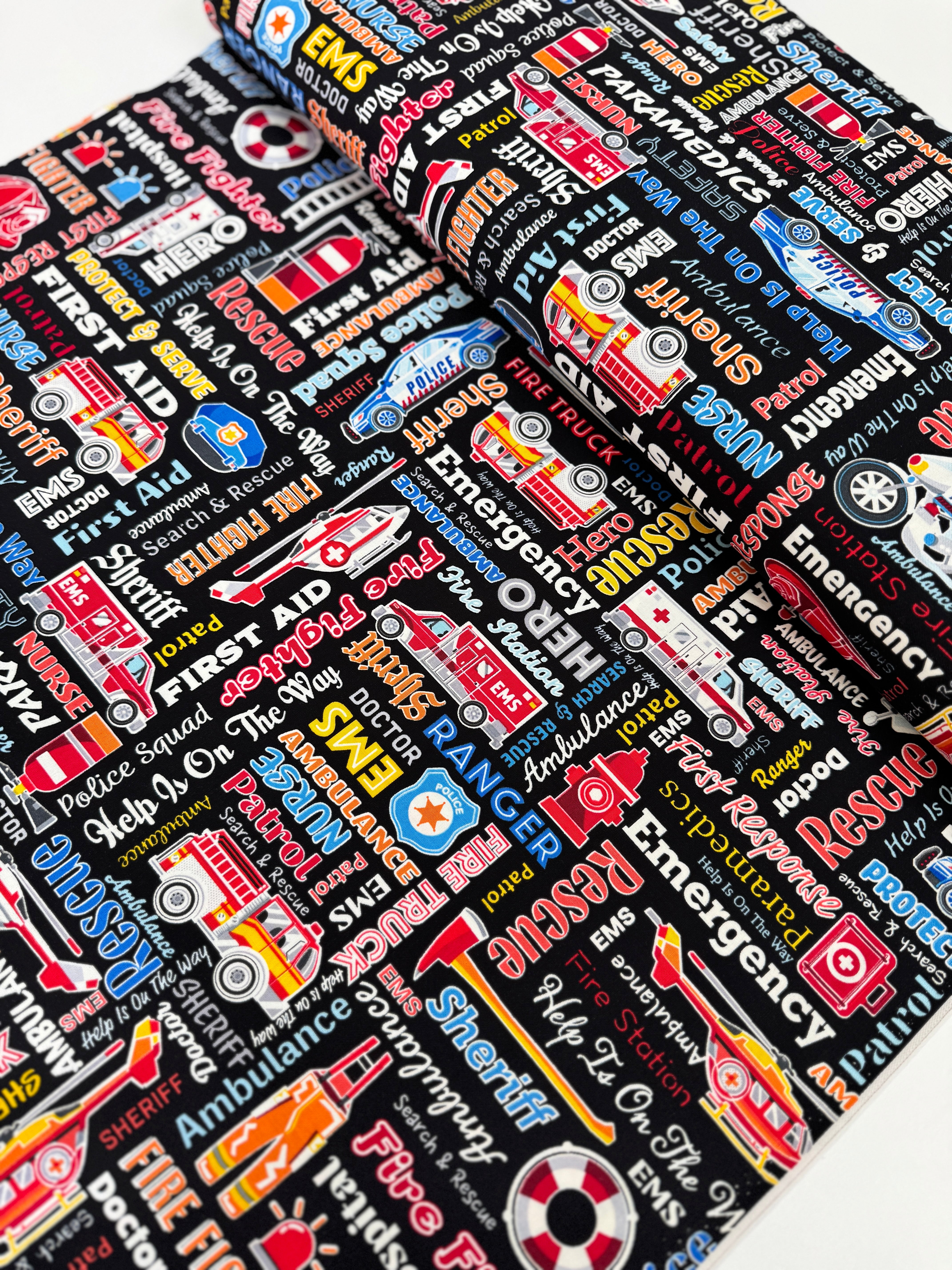 Save the Day Glow in the Dark Black Fabric by Kanvas Studio for Benartex