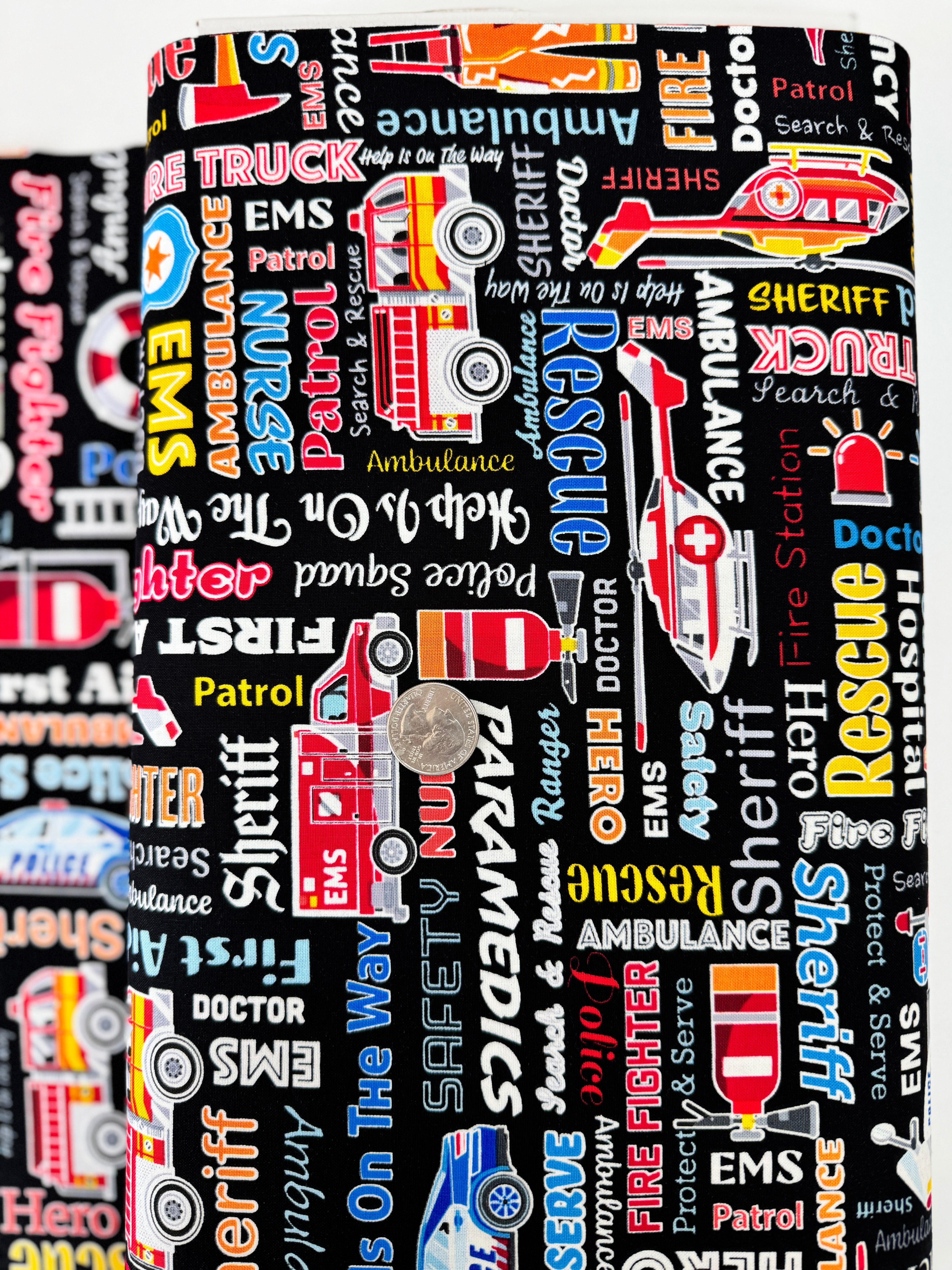 Save the Day Glow in the Dark Black Fabric by Kanvas Studio for Benartex