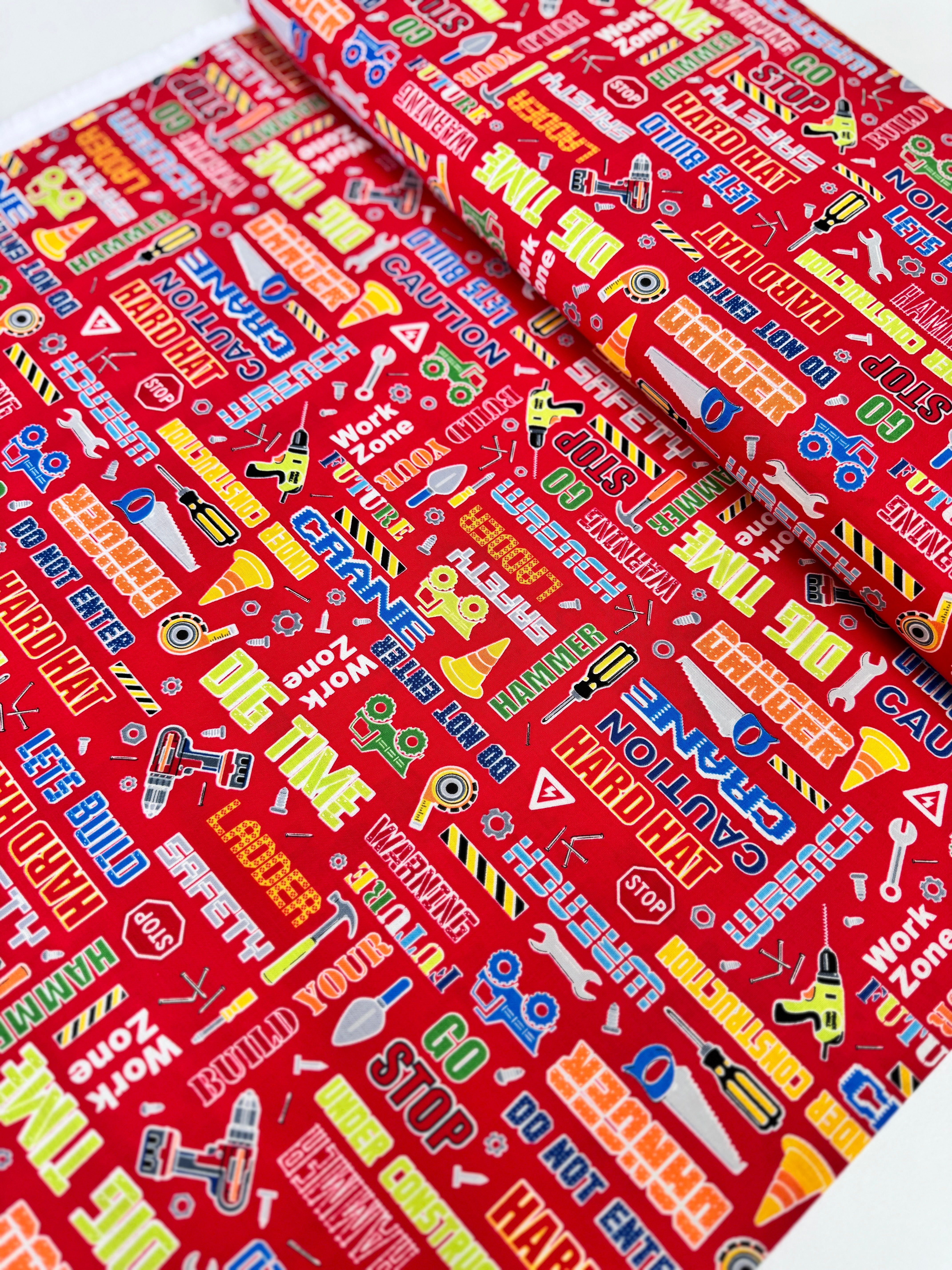 Construction Crew Glow in the Dark Red Fabric by Kanvas Studio for Benartex