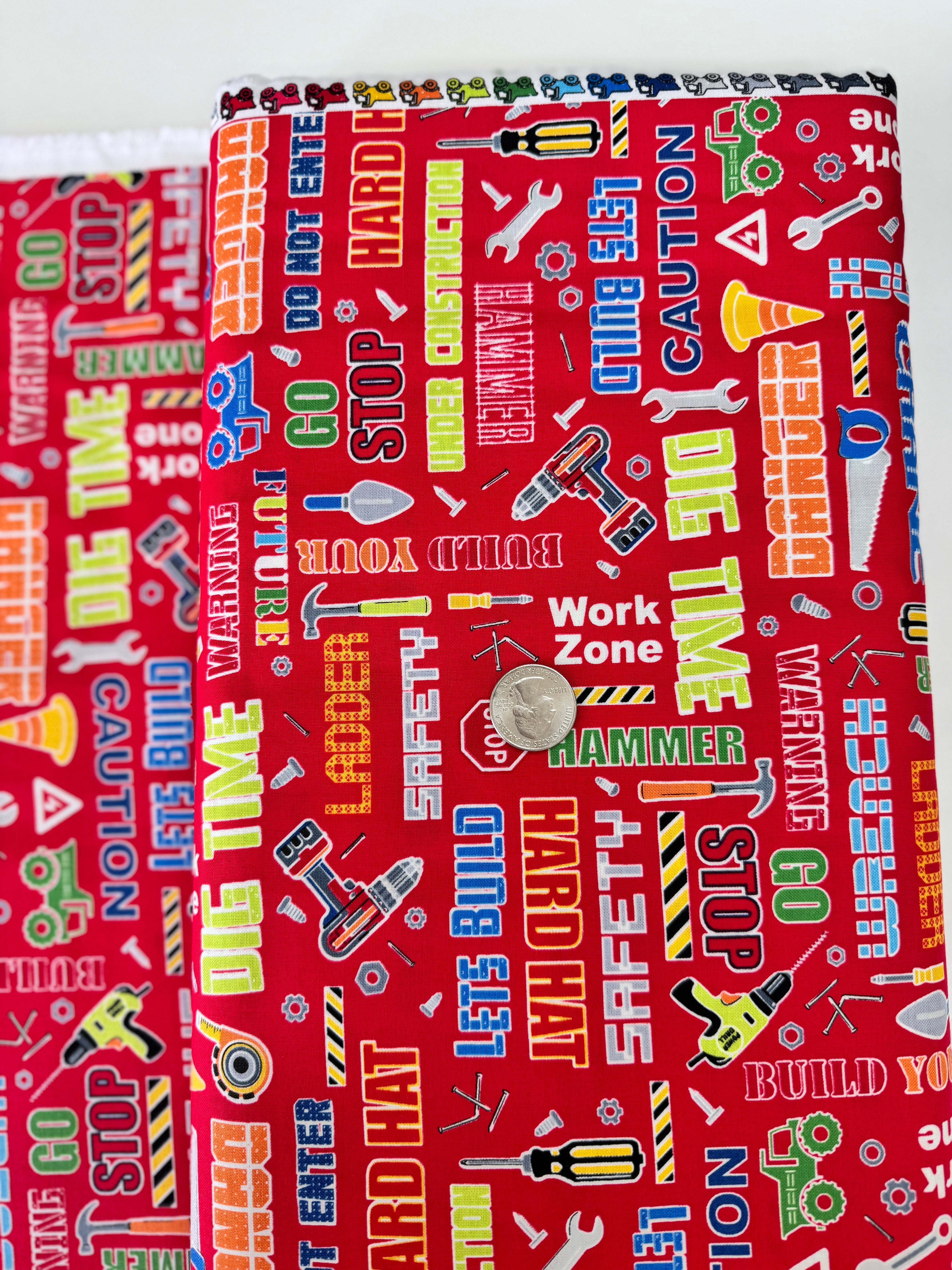 Construction Crew Glow in the Dark Red Fabric by Kanvas Studio for Benartex