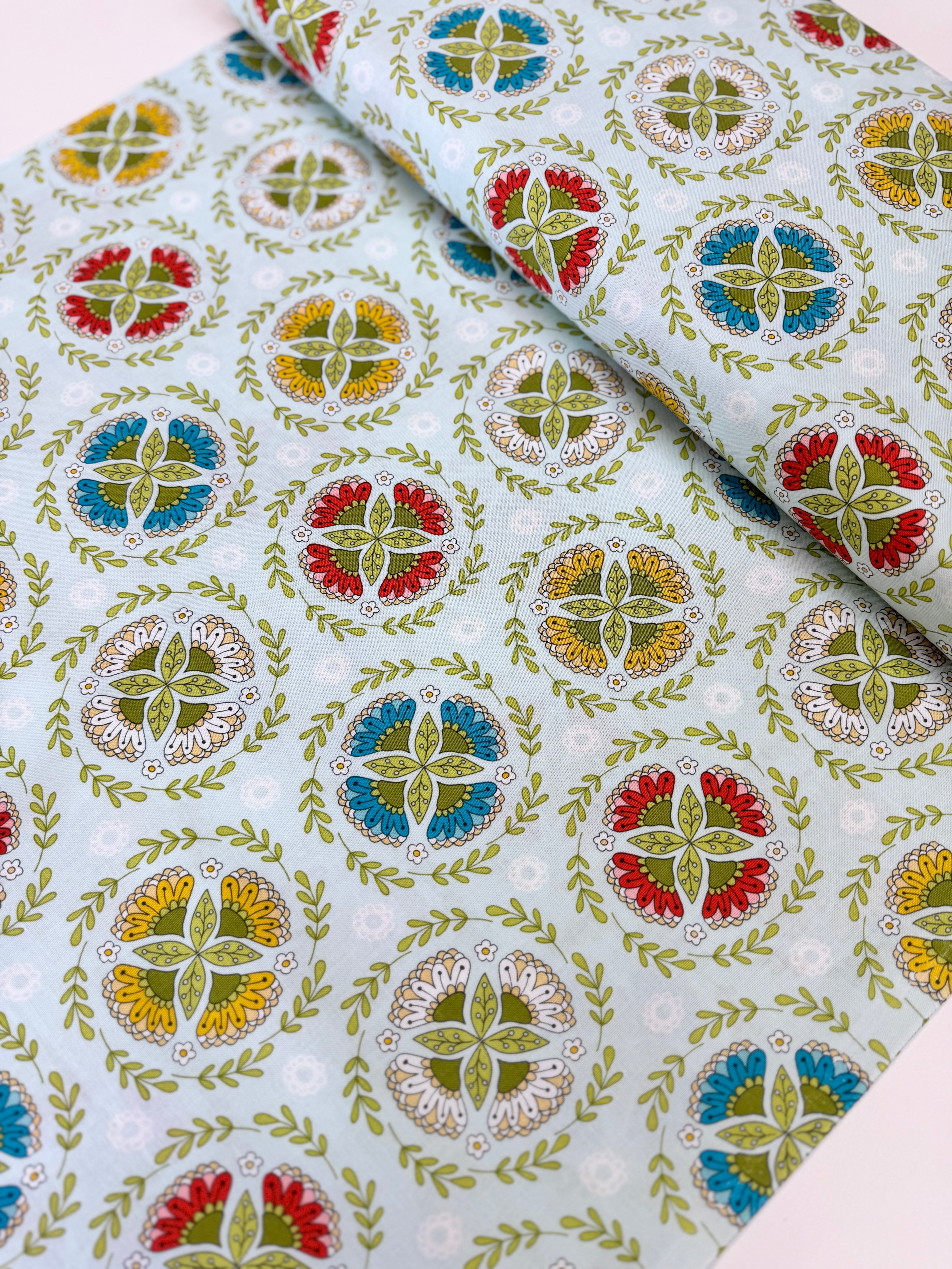 Dutch Treat Dutch Wreath Blue fabric by Betz White for Riley Blake – 100% cotton quilting fabric.