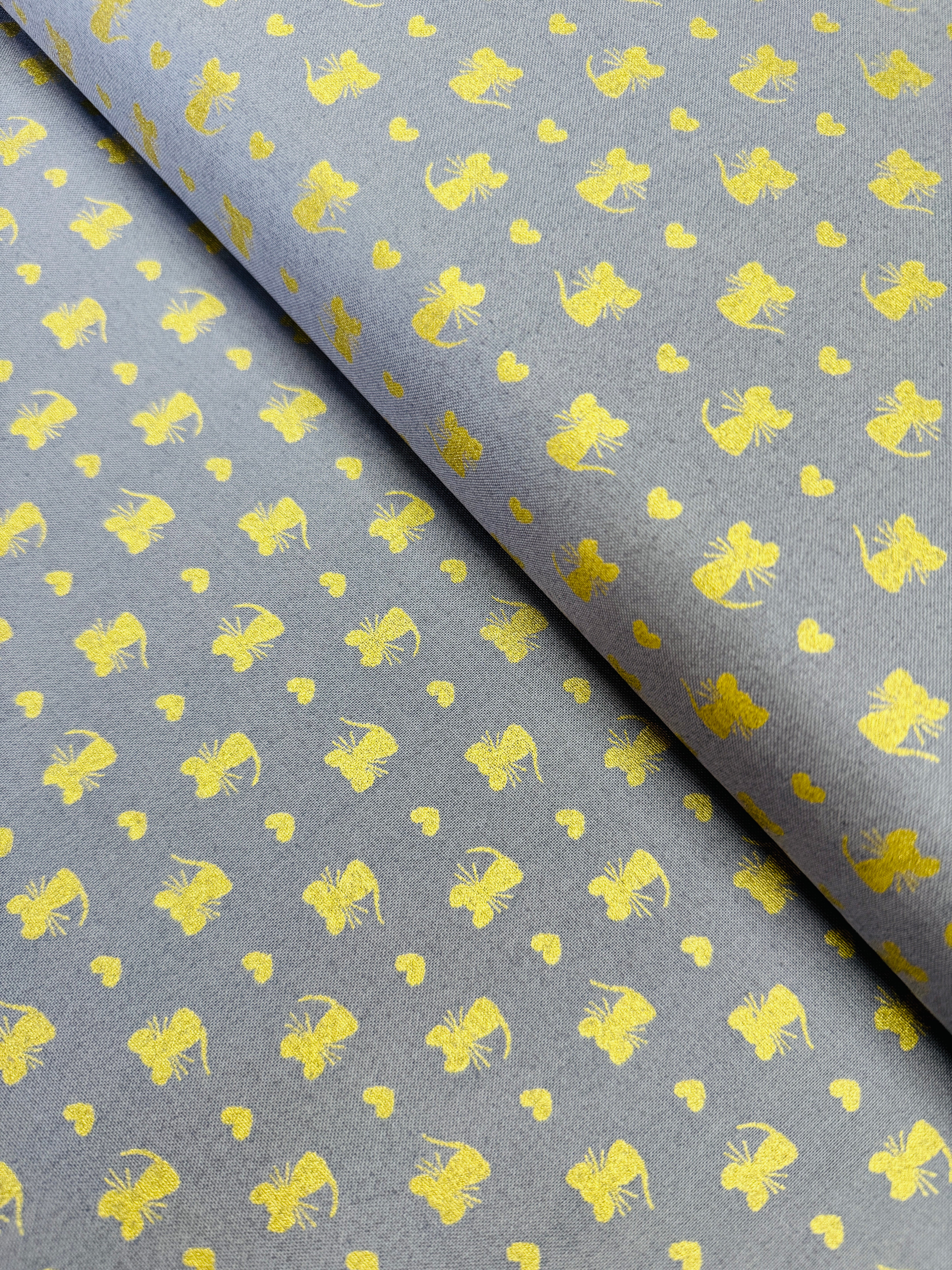 Glitter Critters Nice Mice on Pewter with Gold Glitter by Michael Miller Fabrics – whimsical 100% cotton quilting fabric.