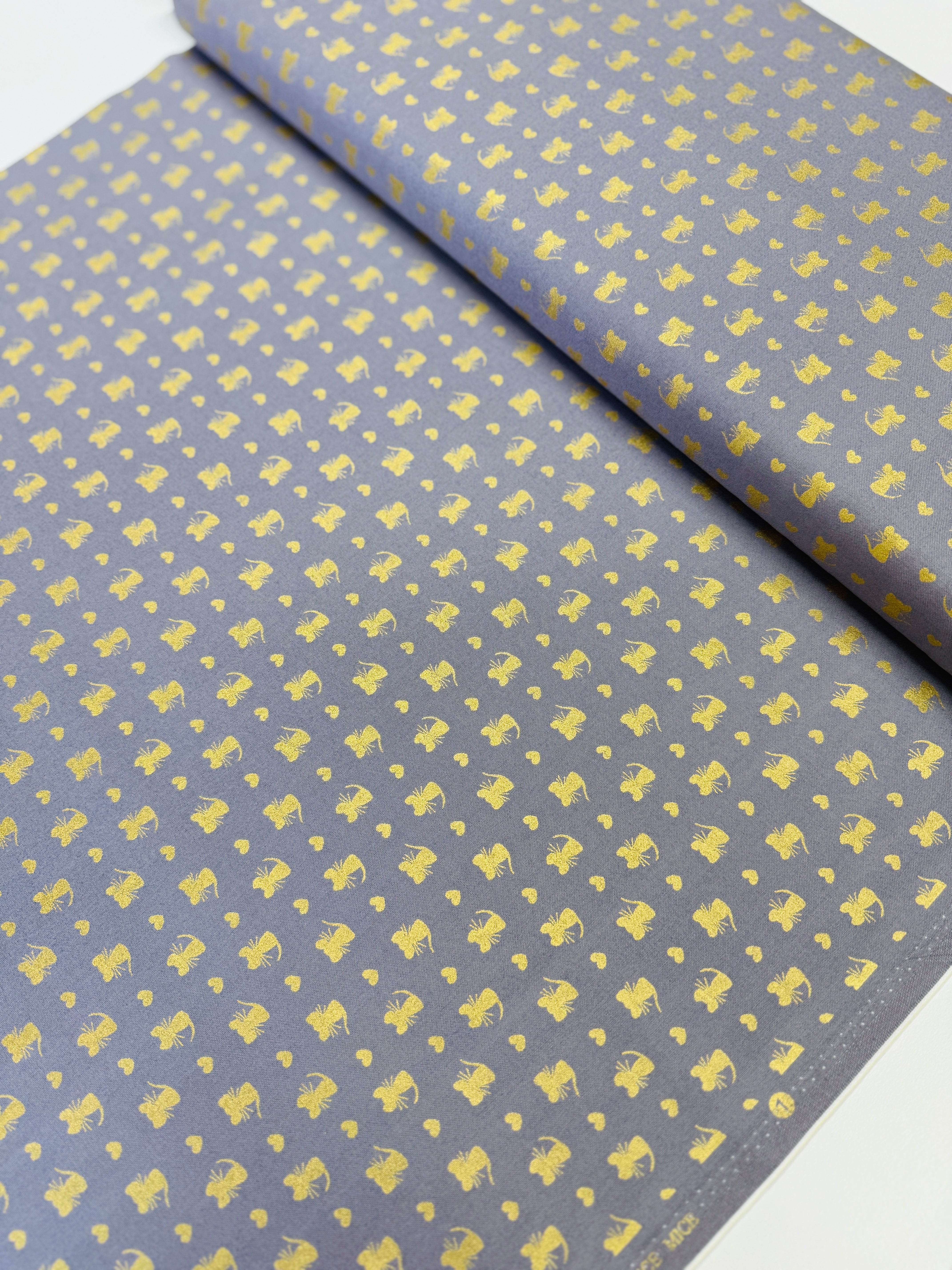 Glitter Critters Nice Mice on Pewter with Gold Glitter by Michael Miller Fabrics – whimsical 100% cotton quilting fabric.