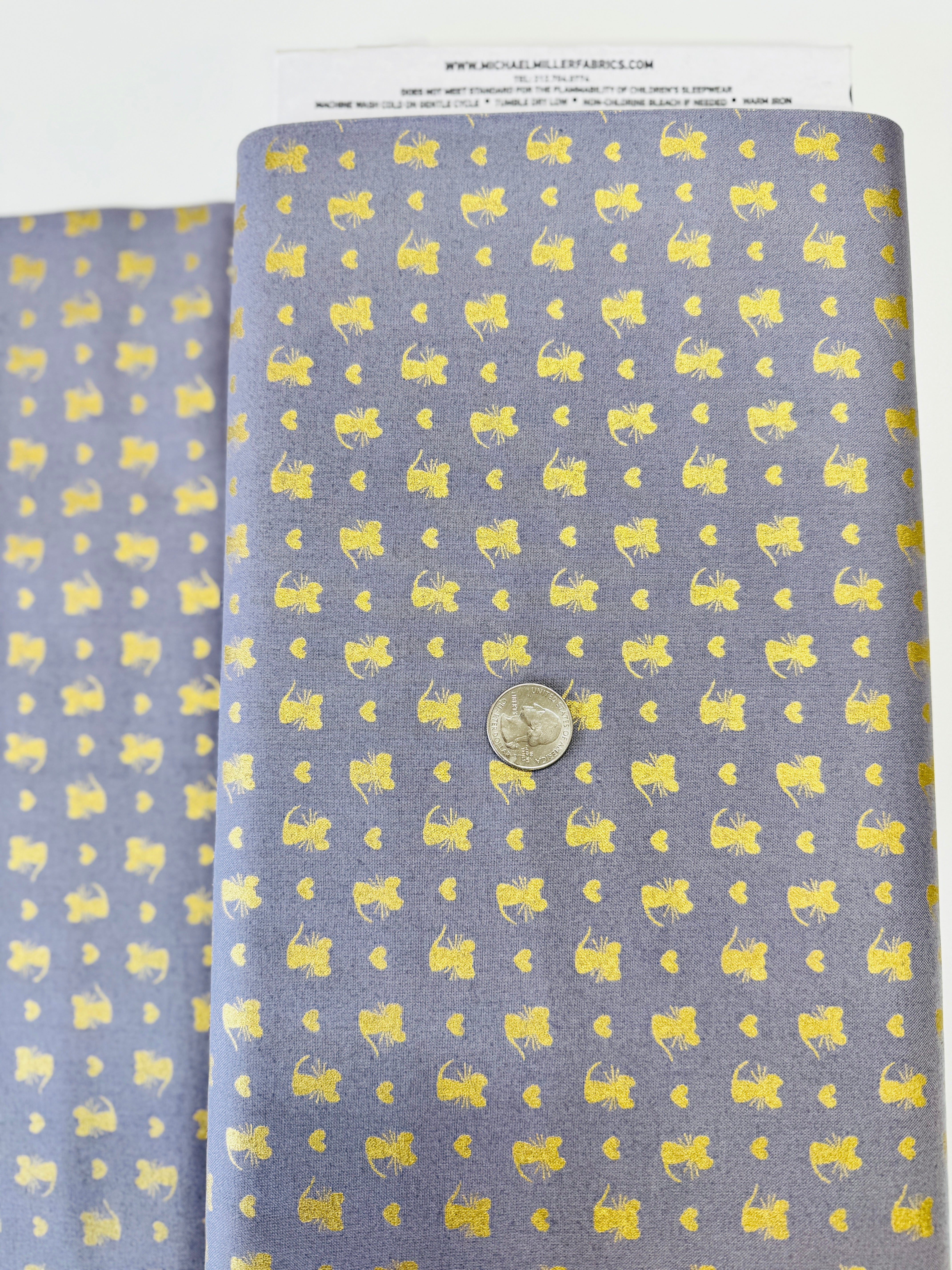 Glitter Critters Nice Mice on Pewter with Gold Glitter by Michael Miller Fabrics – whimsical 100% cotton quilting fabric.
