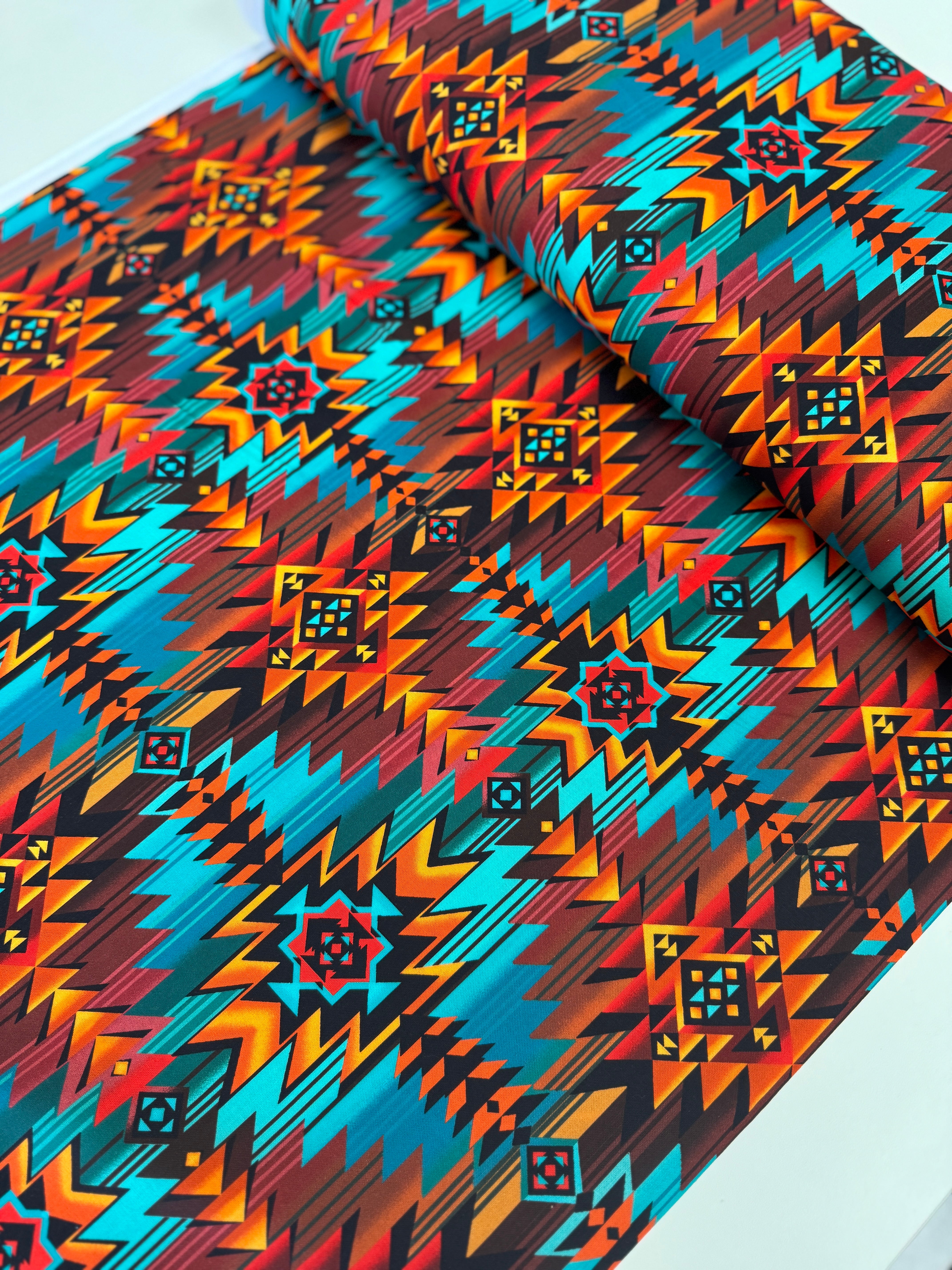 Southwest Blanket Print Turquoise fabric by Timeless Treasures – 100% cotton Southwestern pattern for quilts and rustic décor.