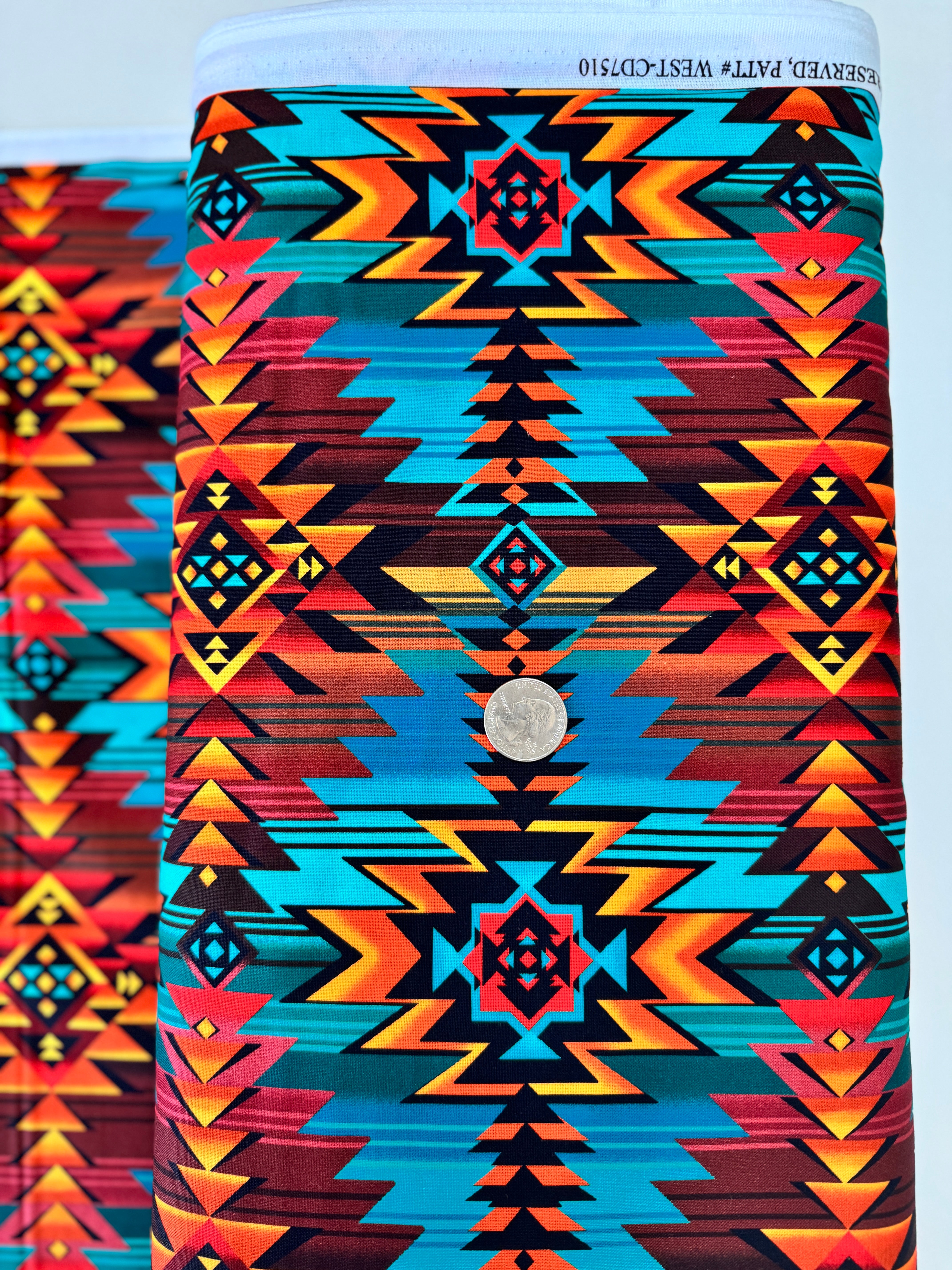 Southwest Blanket Print Turquoise fabric by Timeless Treasures – 100% cotton Southwestern pattern for quilts and rustic décor.