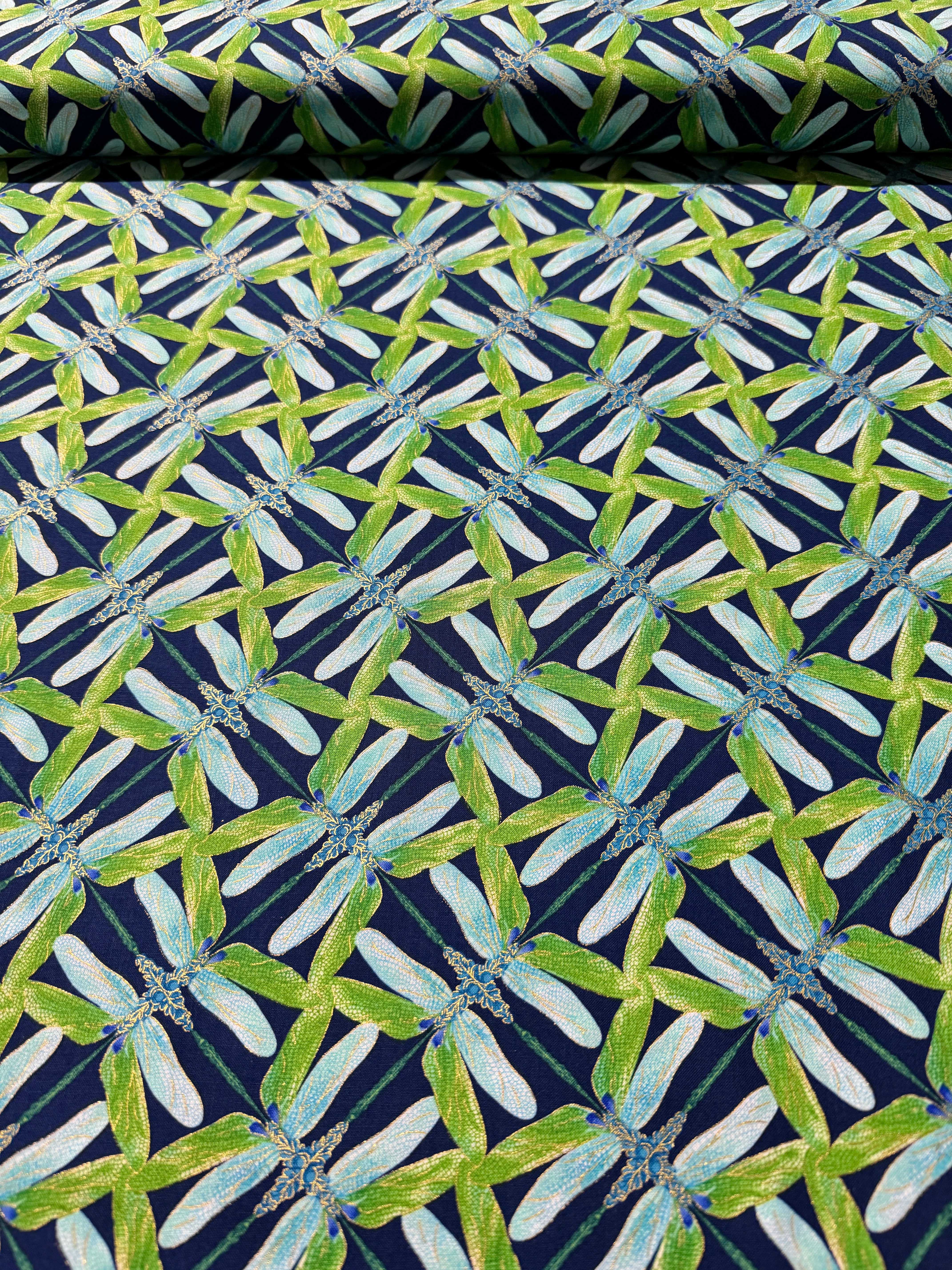 Dance of the Dragonfly - Pinwheel Geo Navy/Aqua Yardage