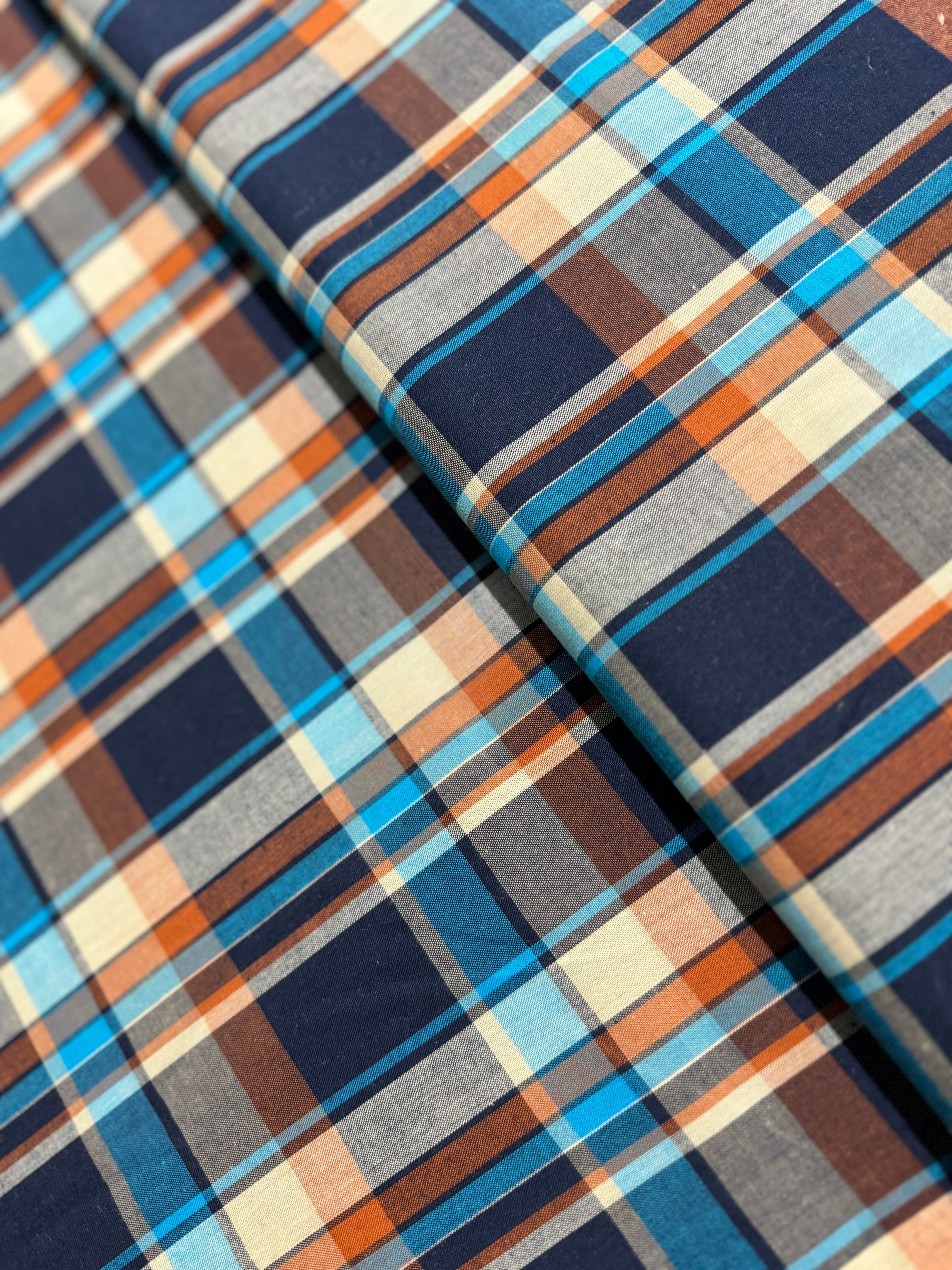 56" Width - Mad for Madras Plaid Yarn Dyed - Turquoise Yardage