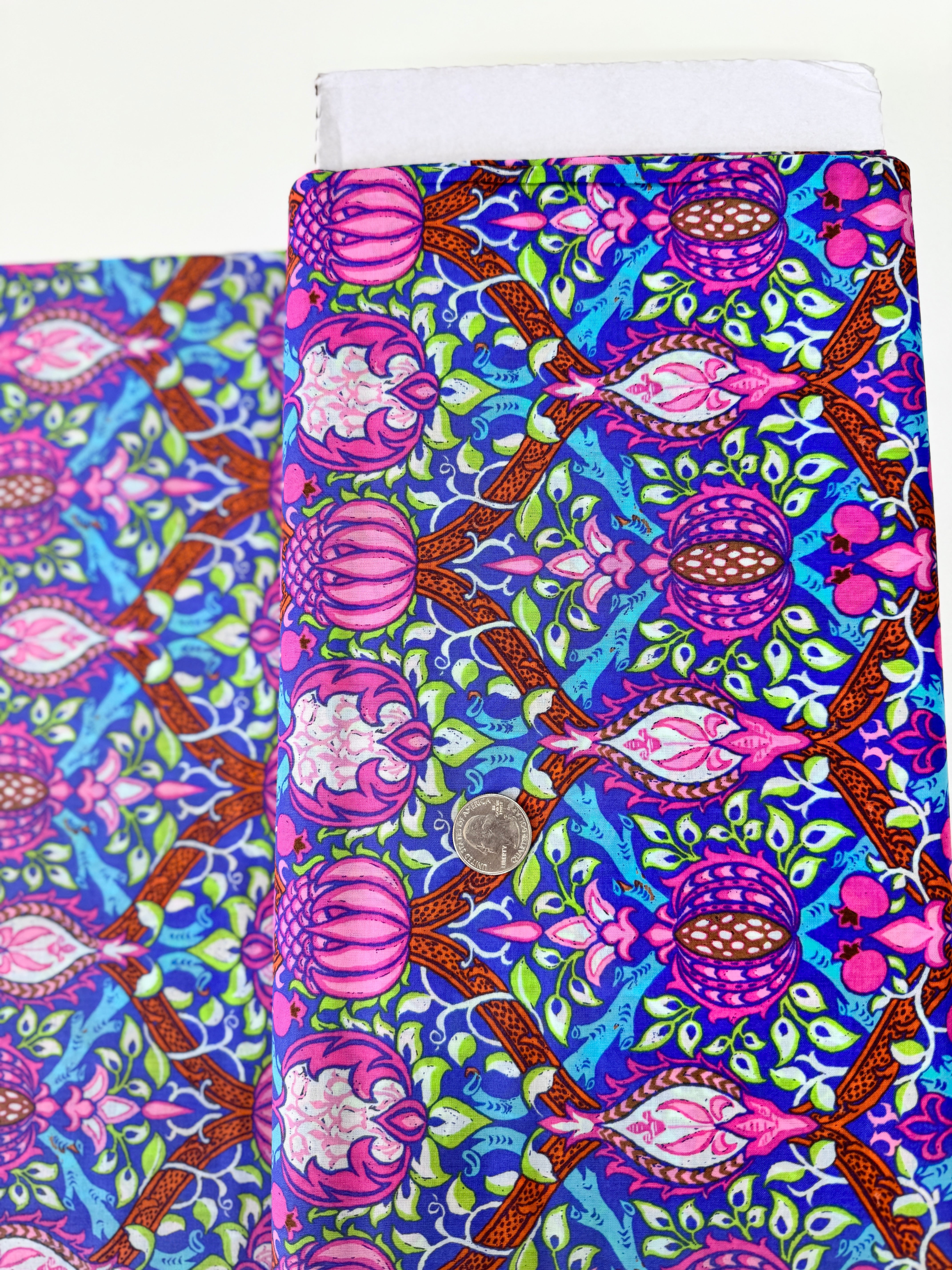 Granada Purple cotton lawn fabric by Kaffe Fassett & The Original Morris & Co. for Free Spirit Fabrics – lightweight soft apparel fabric.