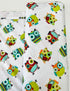 Hooty Cuddle Snow minky fabric by Shannon Fabrics with whimsical owls on snowy white background.