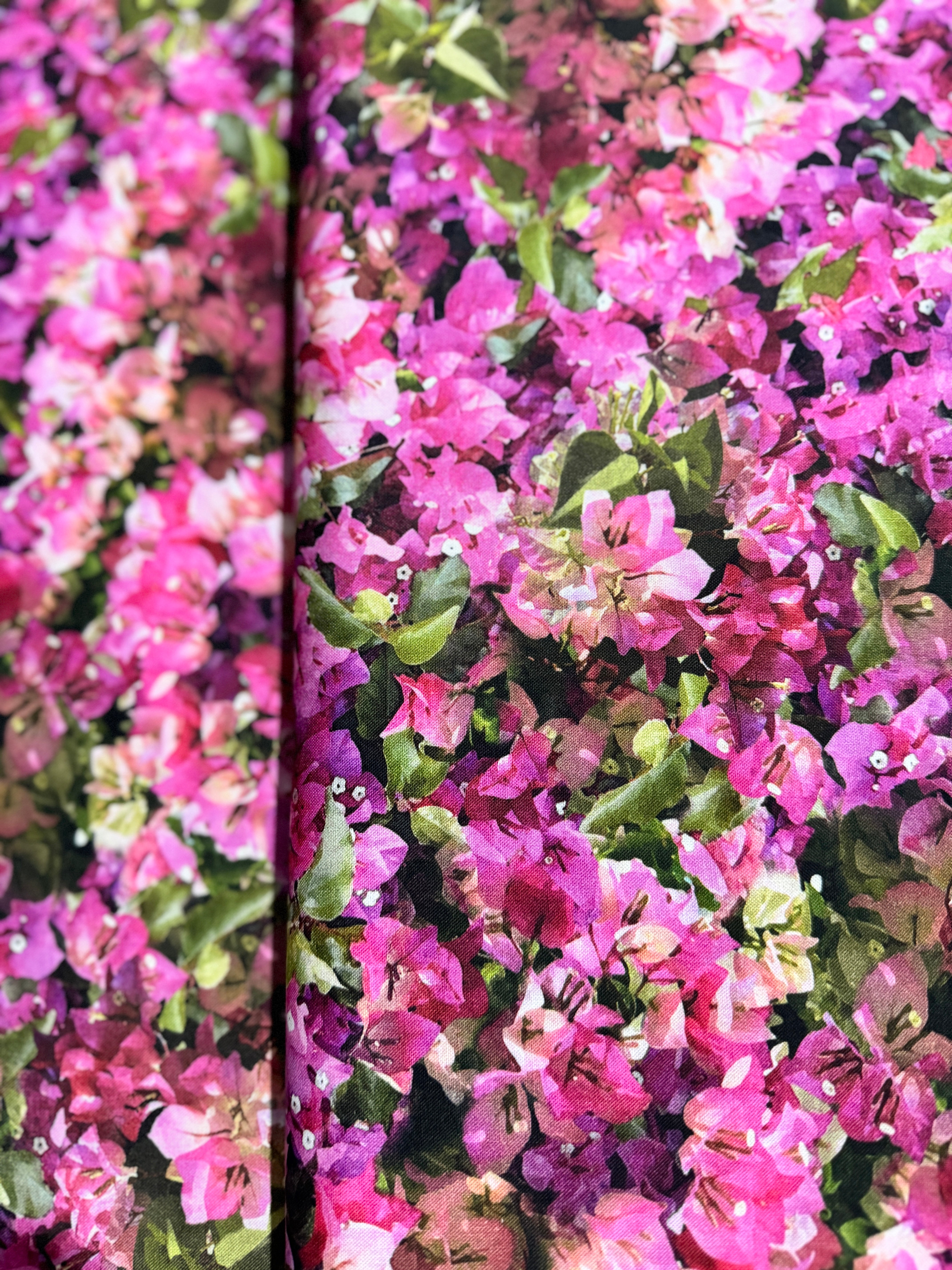 Mediterranean Escape – Bougainvillea floral fabric with purple digital print by Hoffman Fabrics