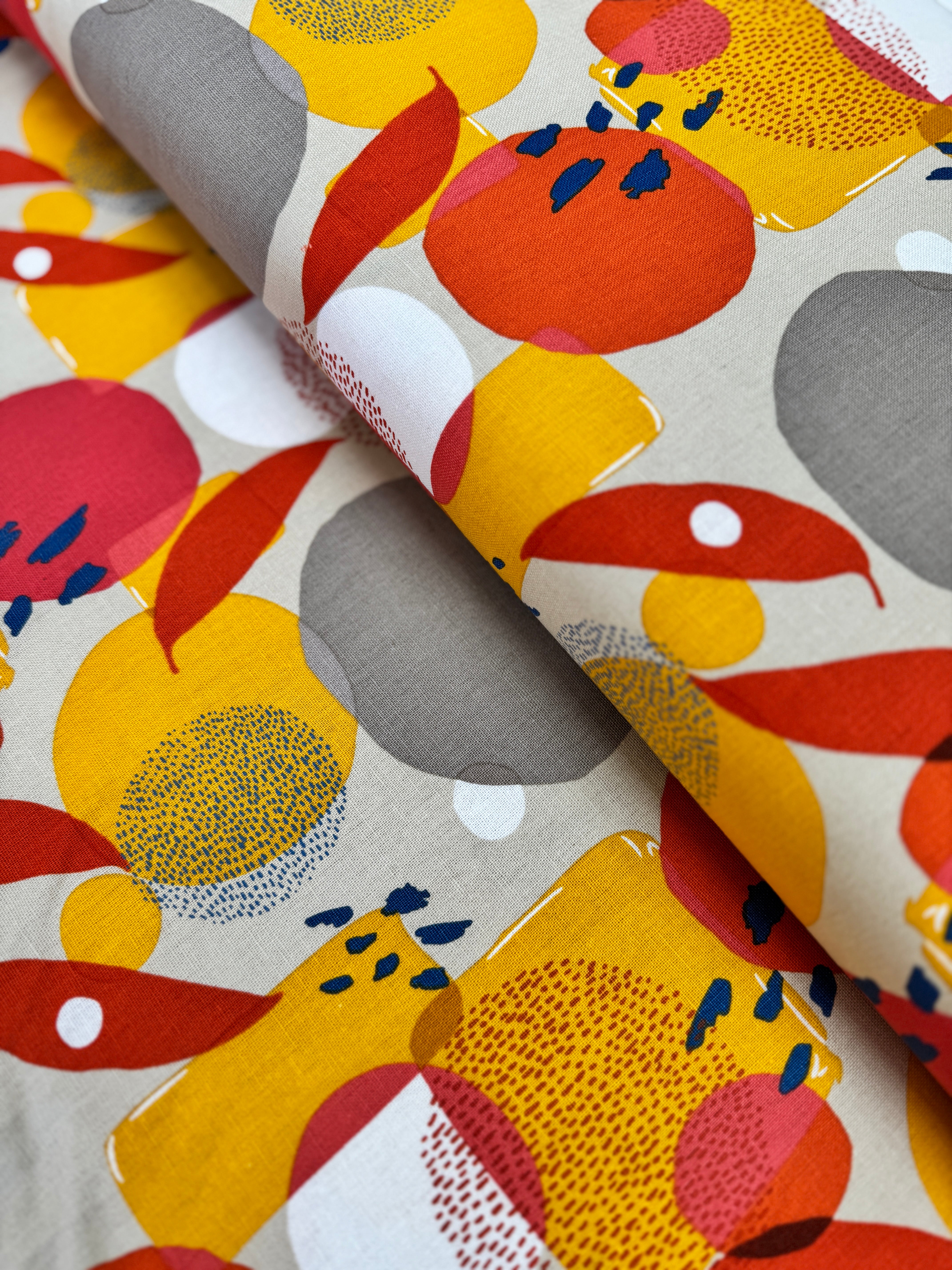 Urban Whisper Mochi Linen Stone - Dots Brushstrokes Abstract Yardage