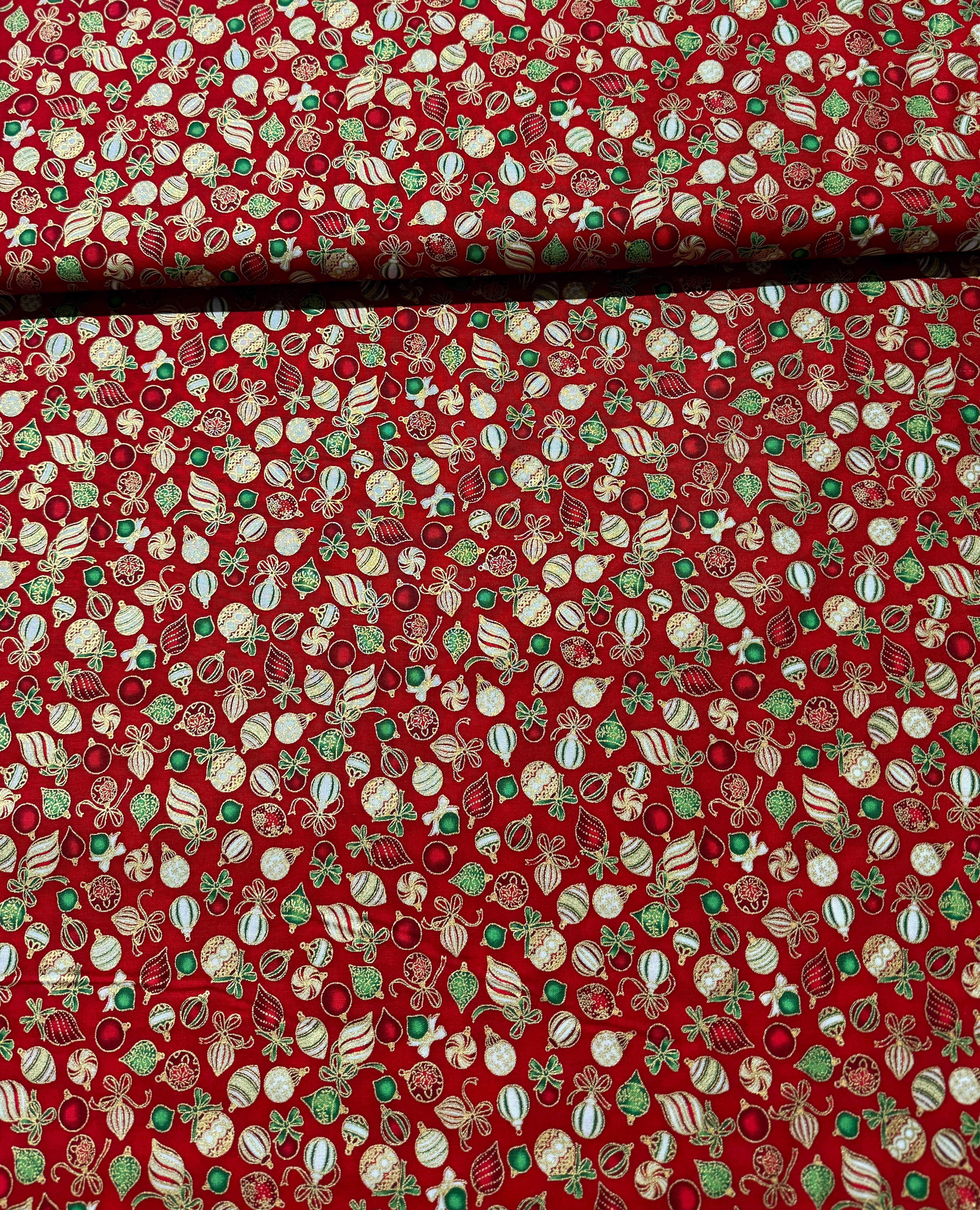 Holiday Charms - Holiday Ornaments Red Gold Yardage