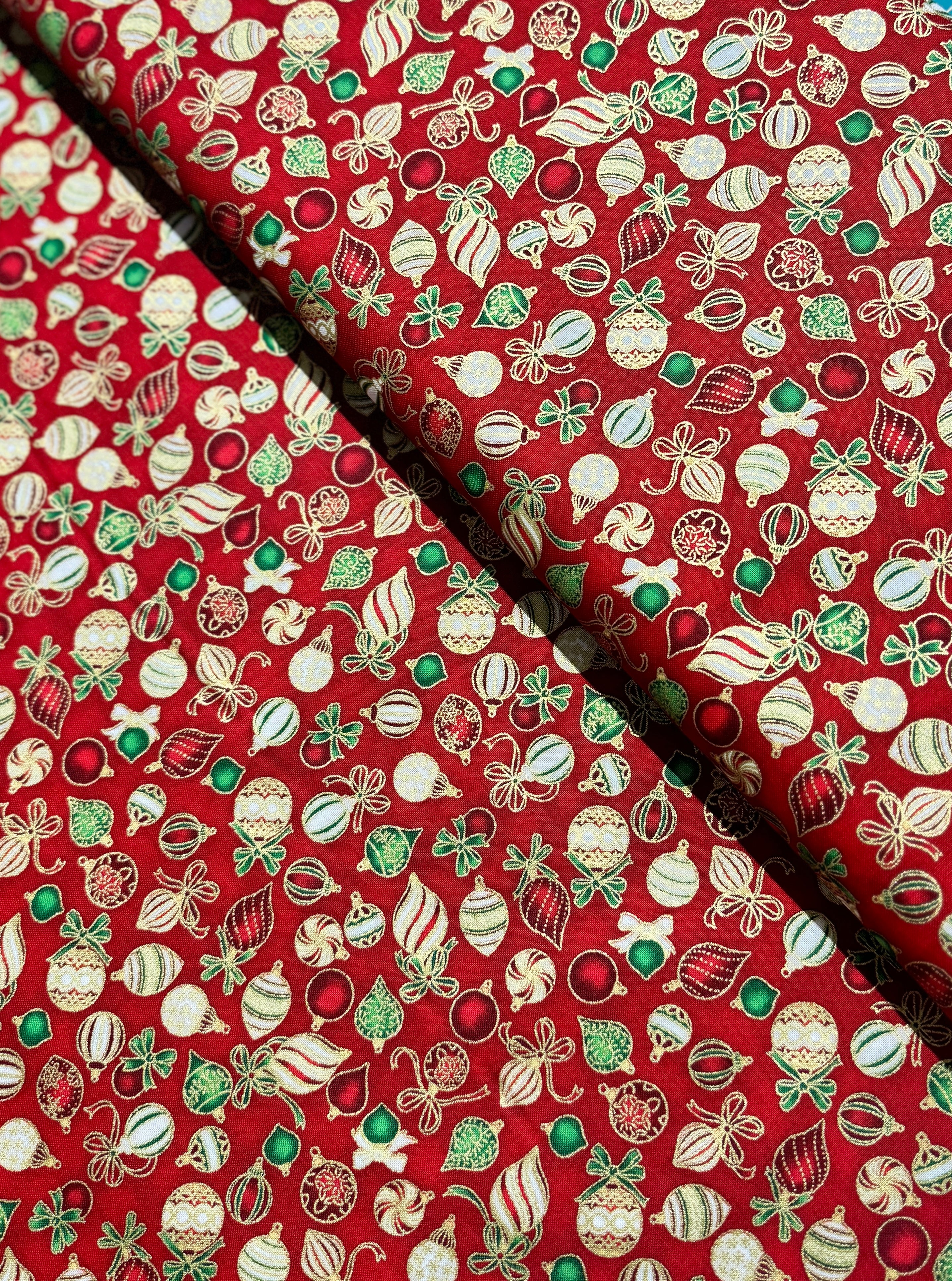 Holiday Charms - Holiday Ornaments Red Gold Yardage