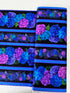 Midnight Bloom - Hydrangea Floral 11 inch Stripe Yardage