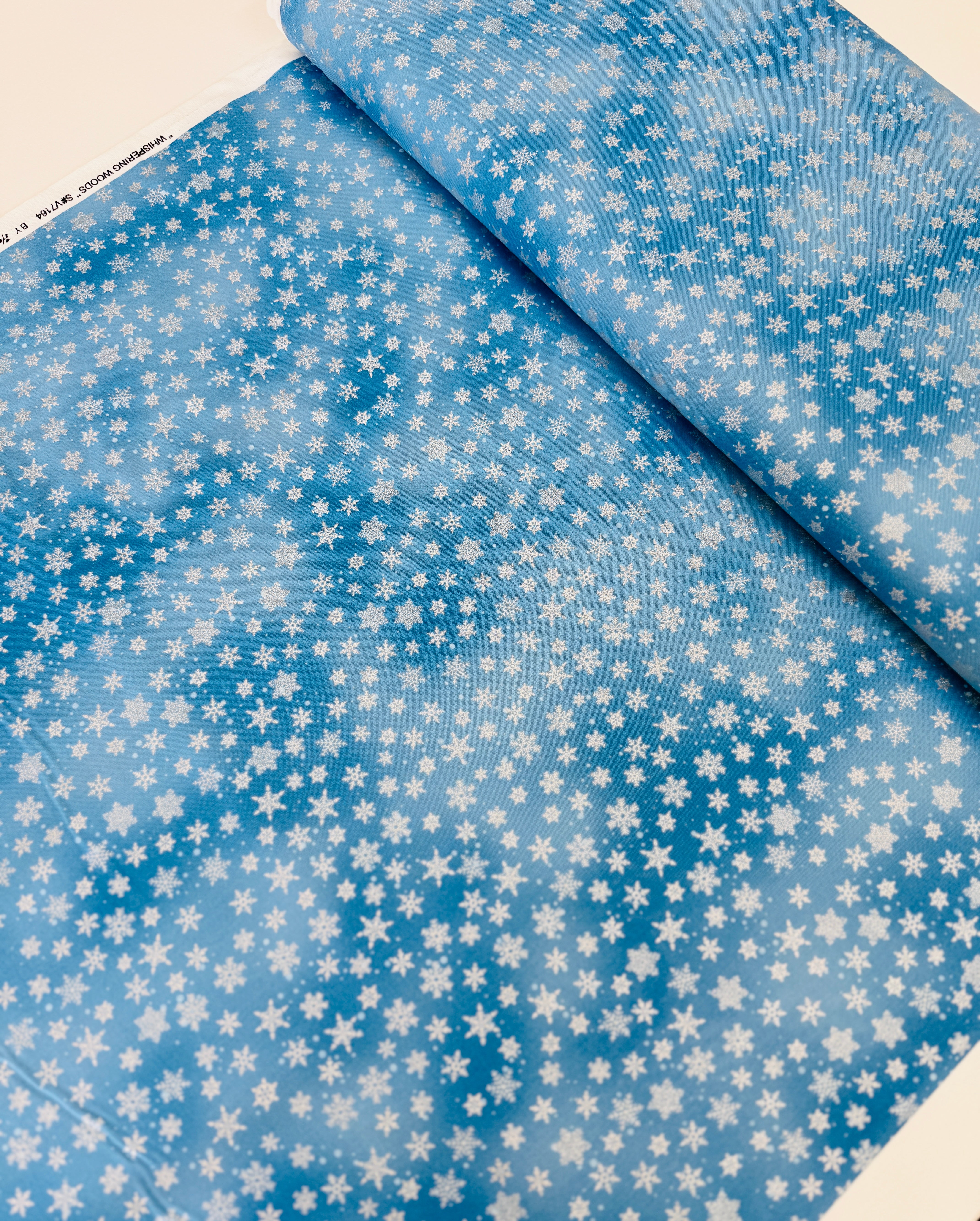 Whispering Woods - Small Snowflakes Blue/Silver Metallic Yardage