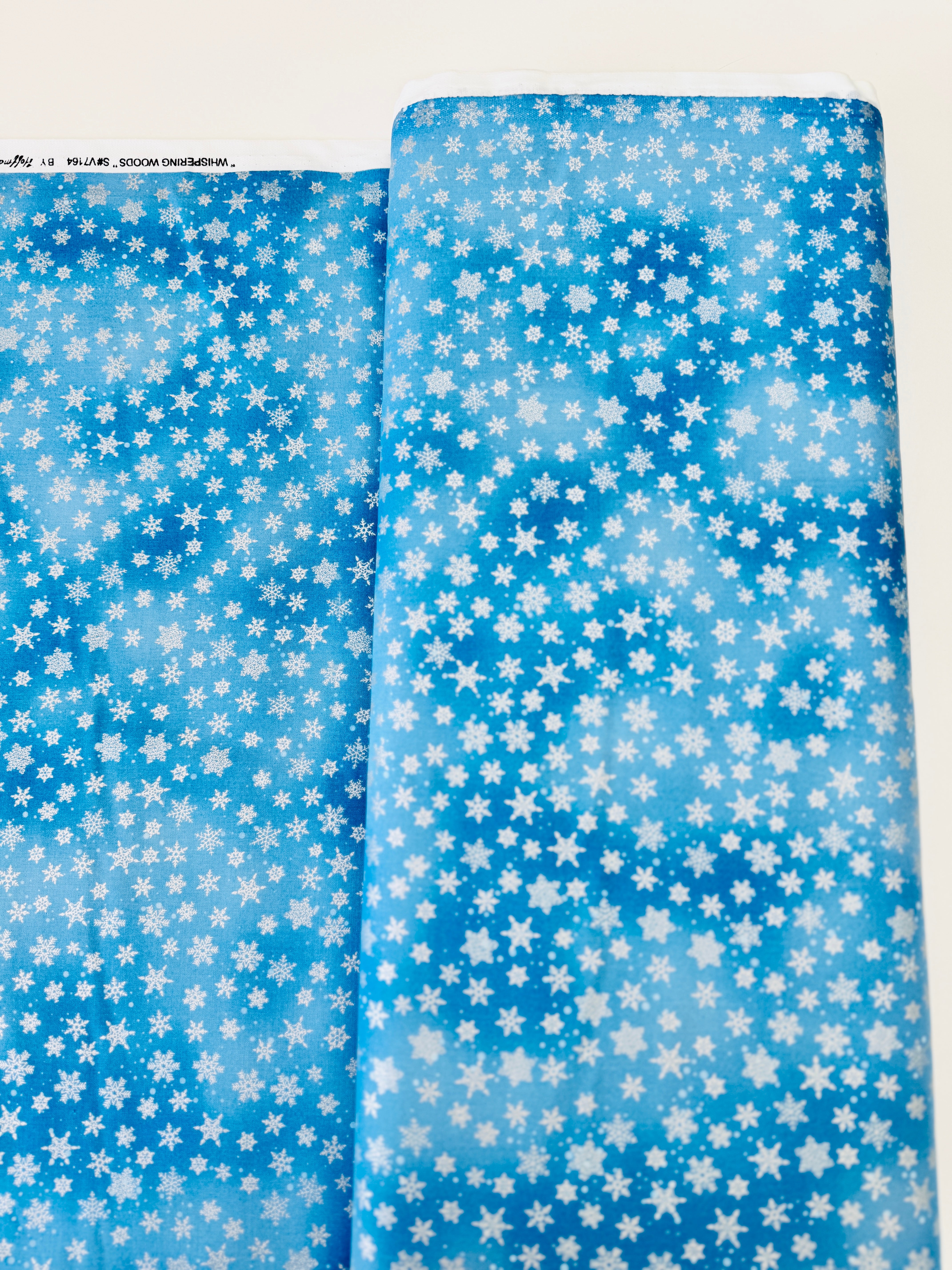 Whispering Woods - Small Snowflakes Blue/Silver Metallic Yardage
