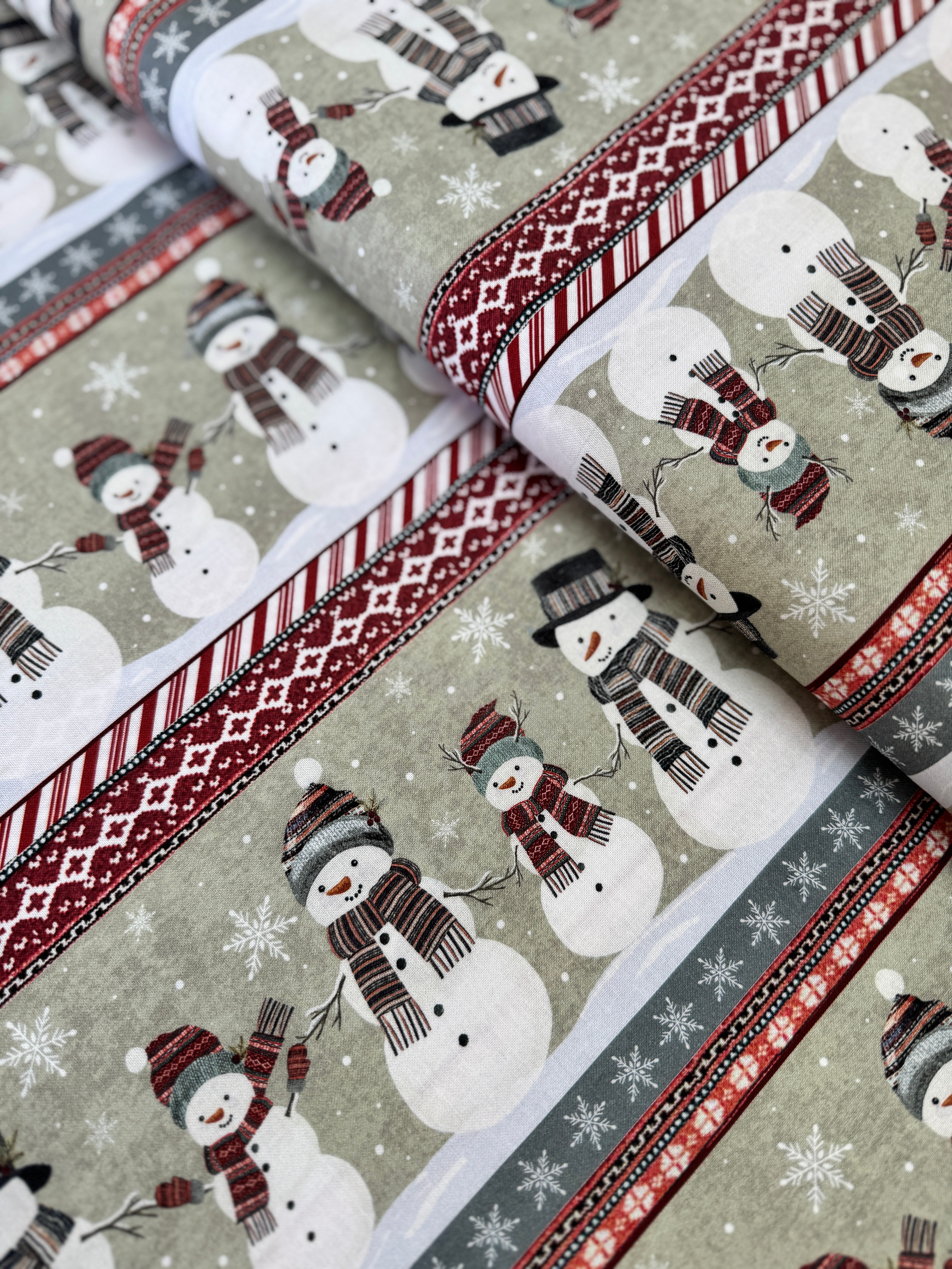 Let it Snow - Snowmen 11" Stripe Yardage