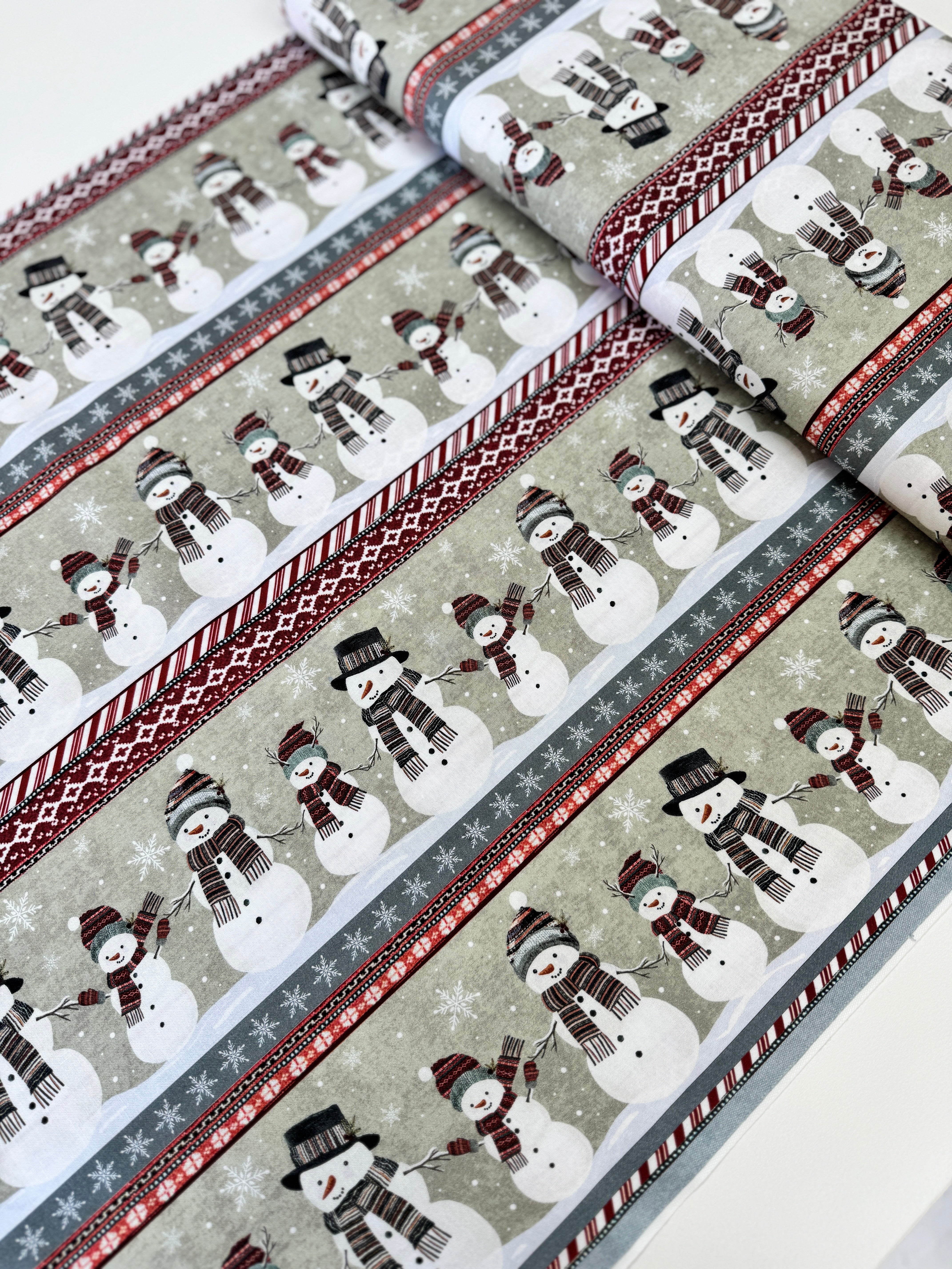 Let it Snow - Snowmen 11" Stripe Yardage
