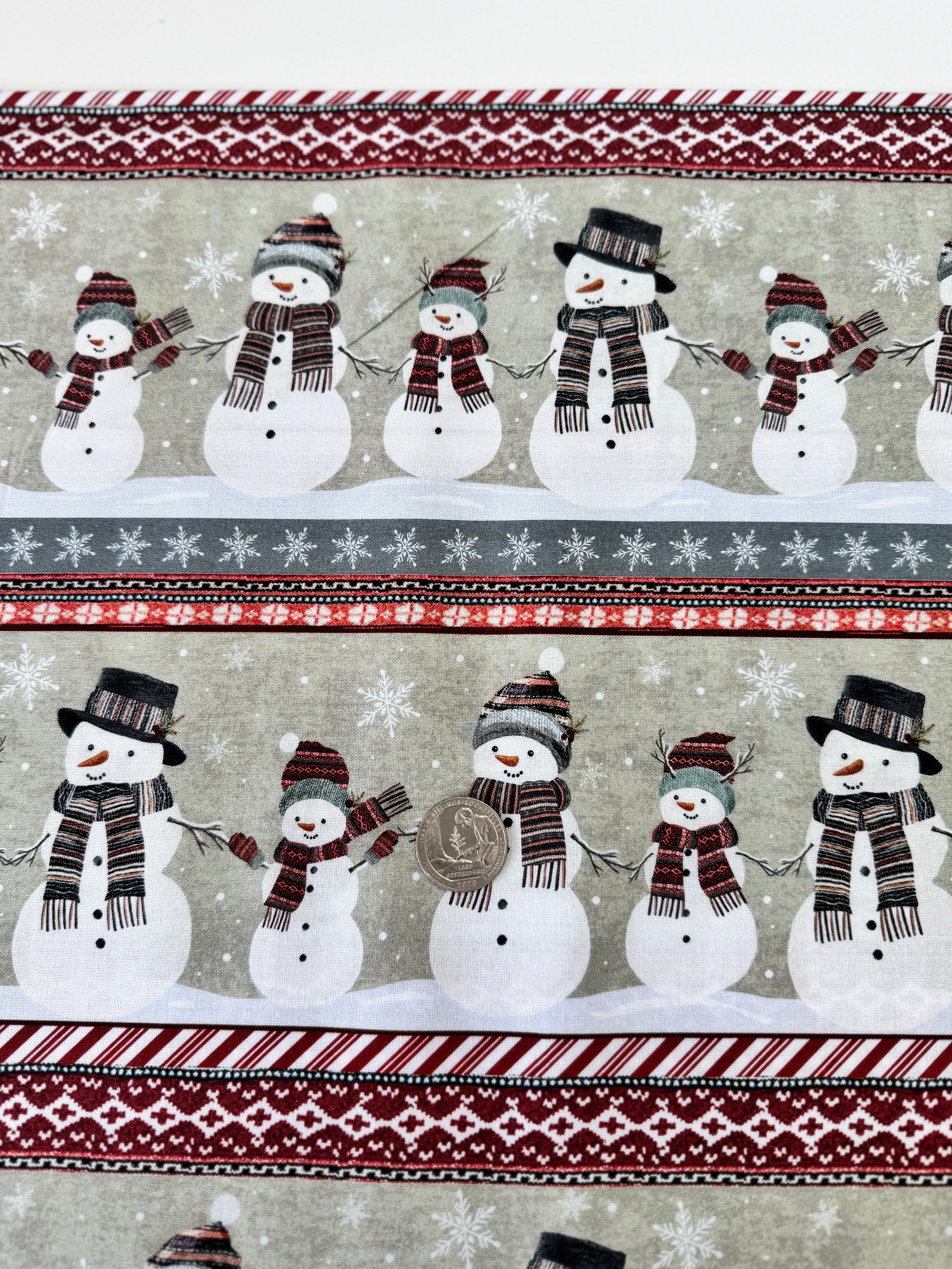 Let it Snow - Snowmen 11" Stripe Yardage
