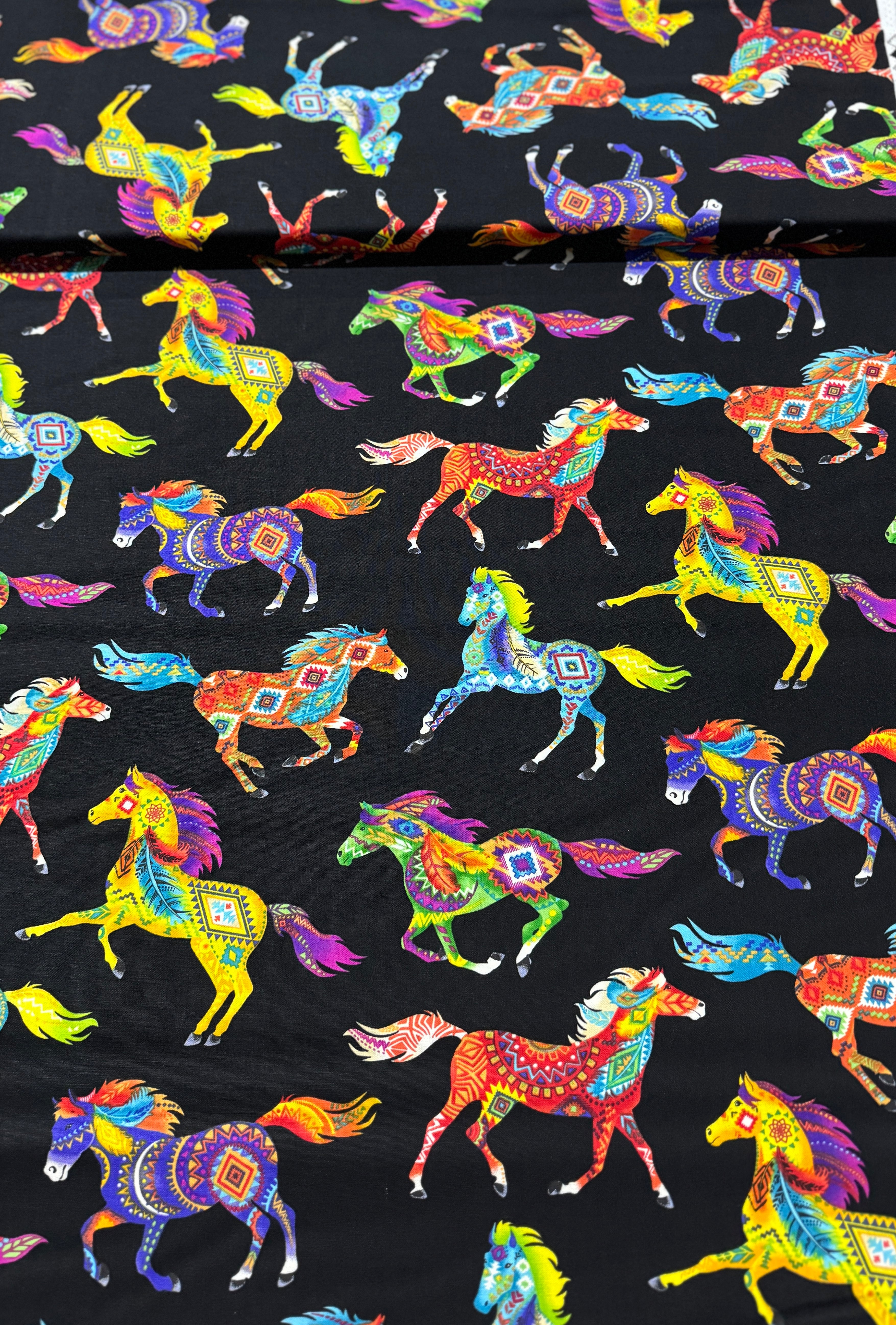 Southwest - Horses fabric by Timeless Treasures featuring wild horses in a scenic desert print on 100% cotton.
