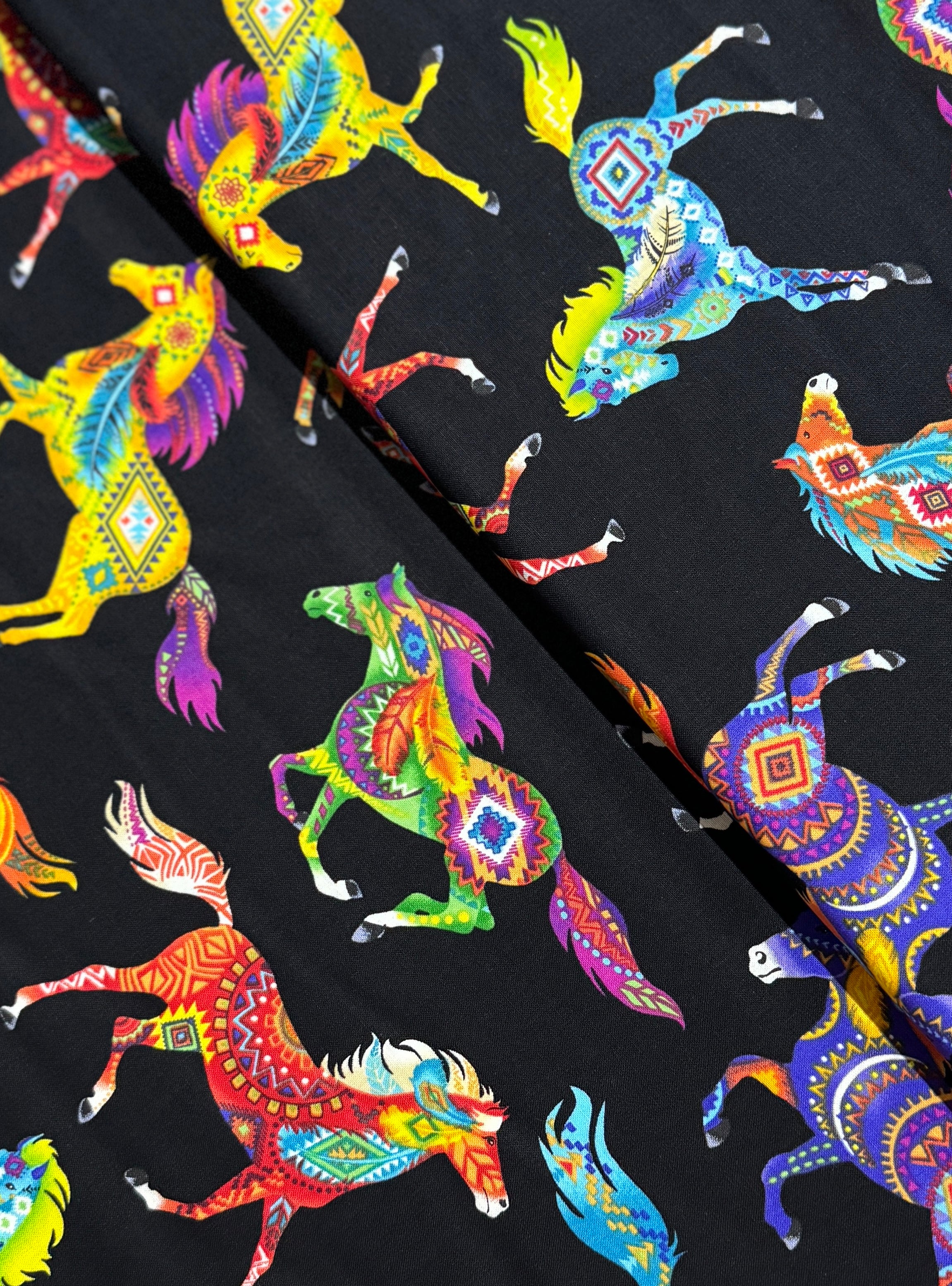 Southwest - Horses fabric by Timeless Treasures featuring wild horses in a scenic desert print on 100% cotton.