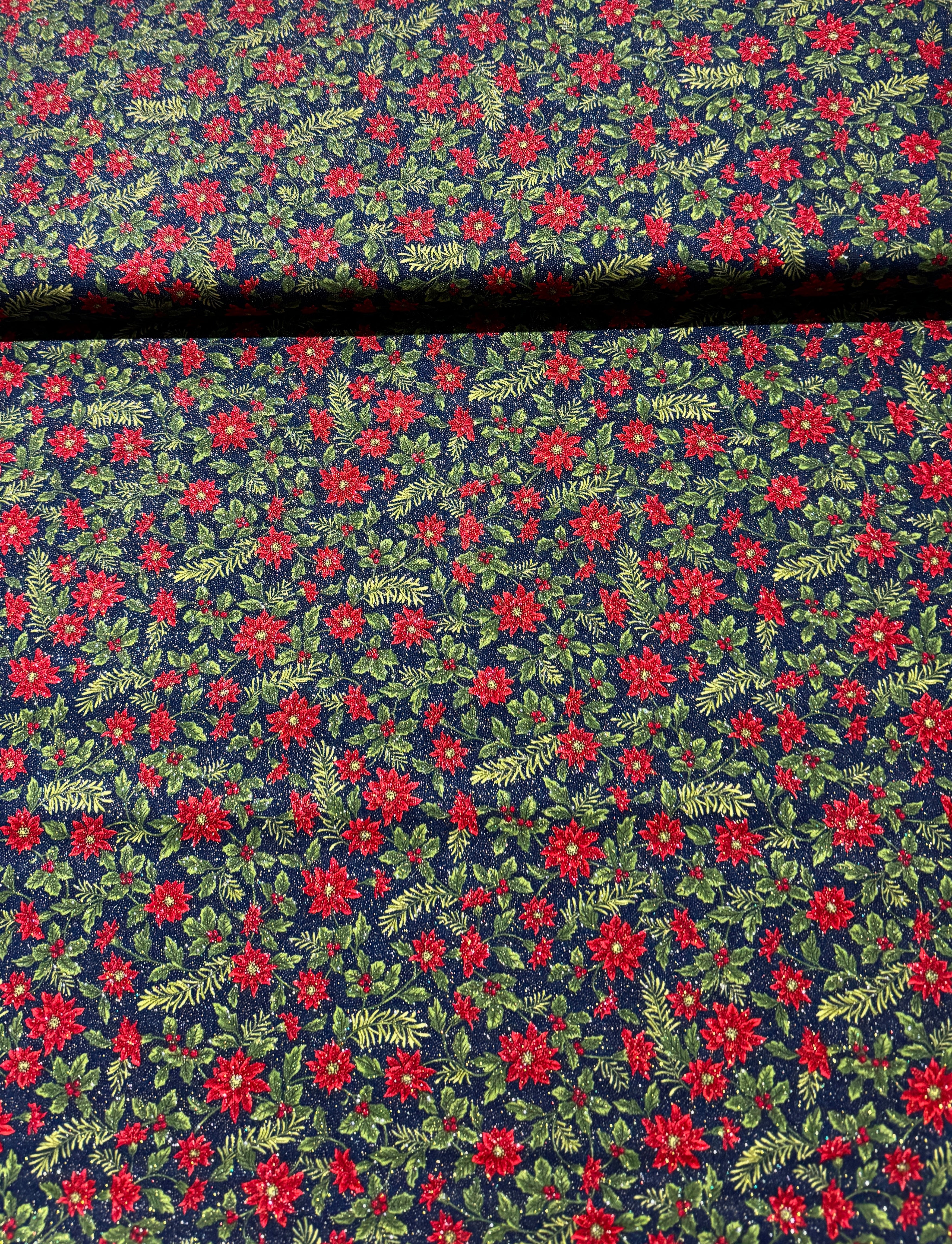 Sparkle Shine Glitter - Poinsettia Twilight Yardage