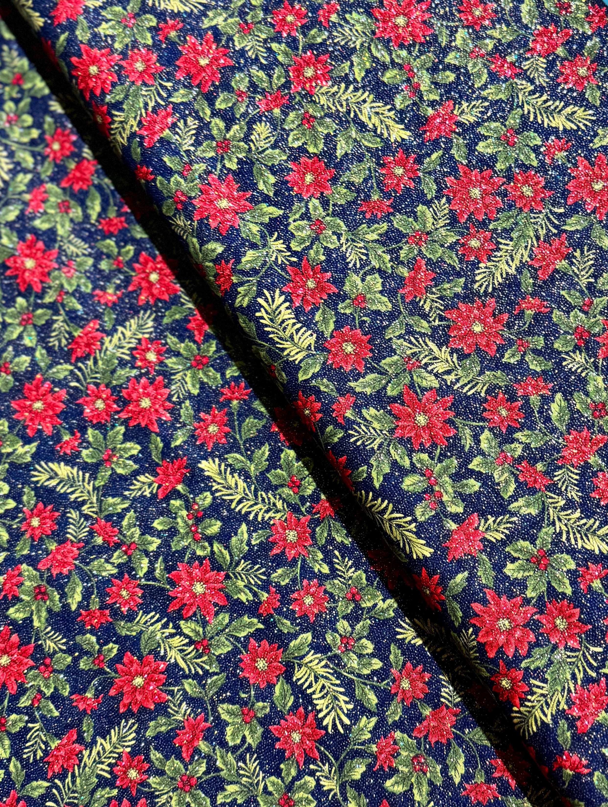 Sparkle Shine Glitter - Poinsettia Twilight Yardage