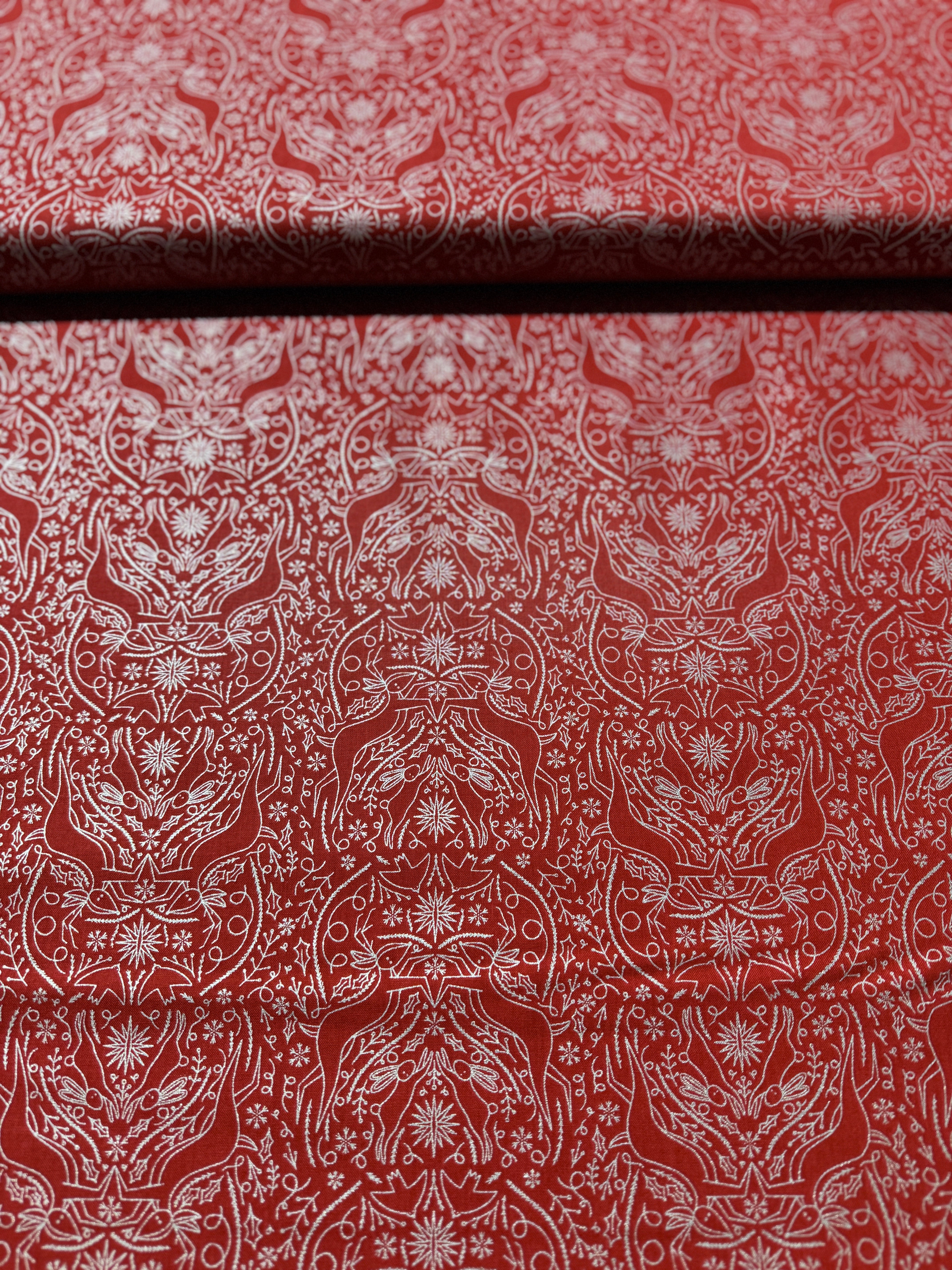 Merrymaking - Scandi Damask Reindeer Rabbit - Candy Cane Yardage