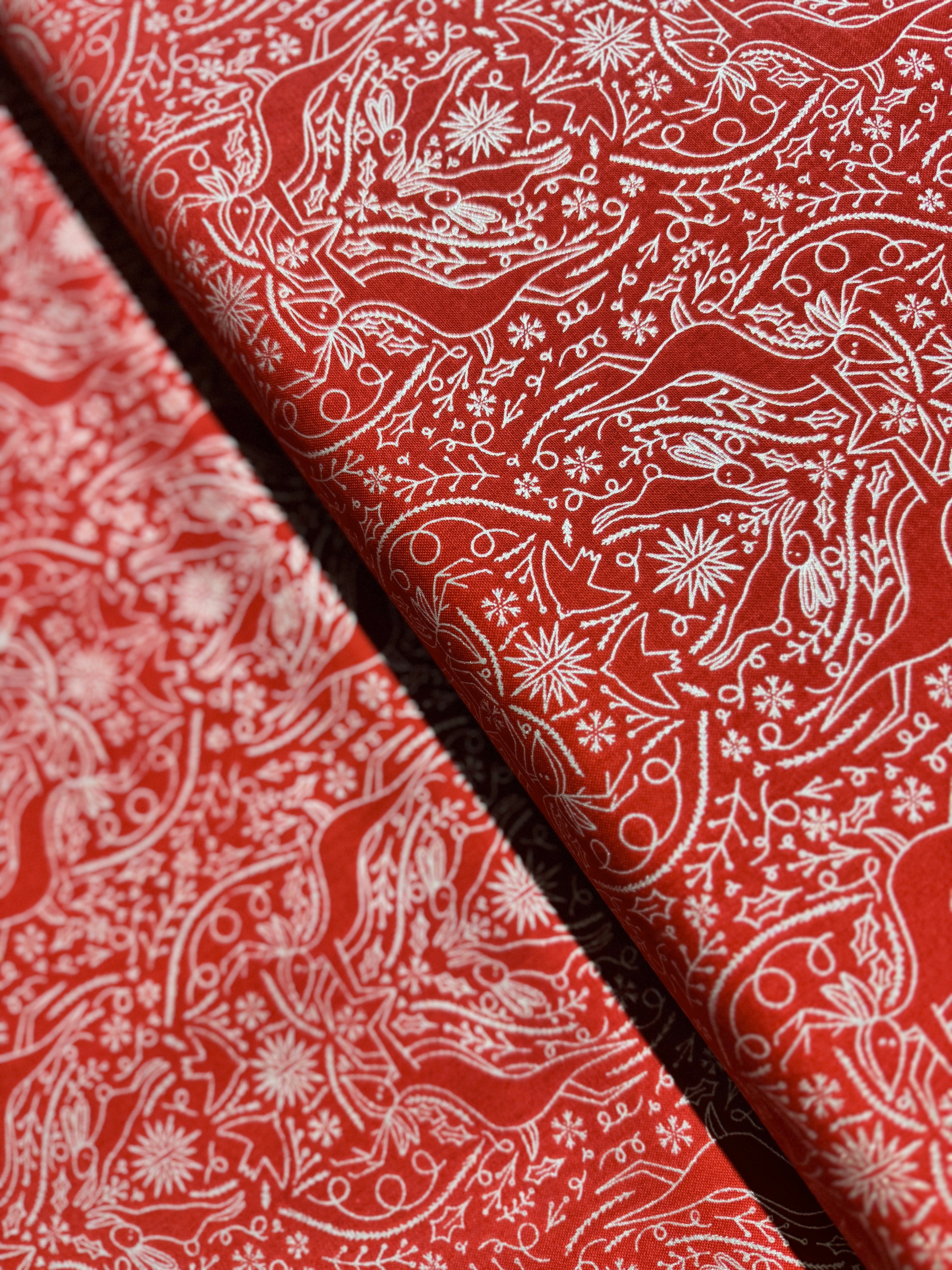 Merrymaking - Scandi Damask Reindeer Rabbit - Candy Cane Yardage