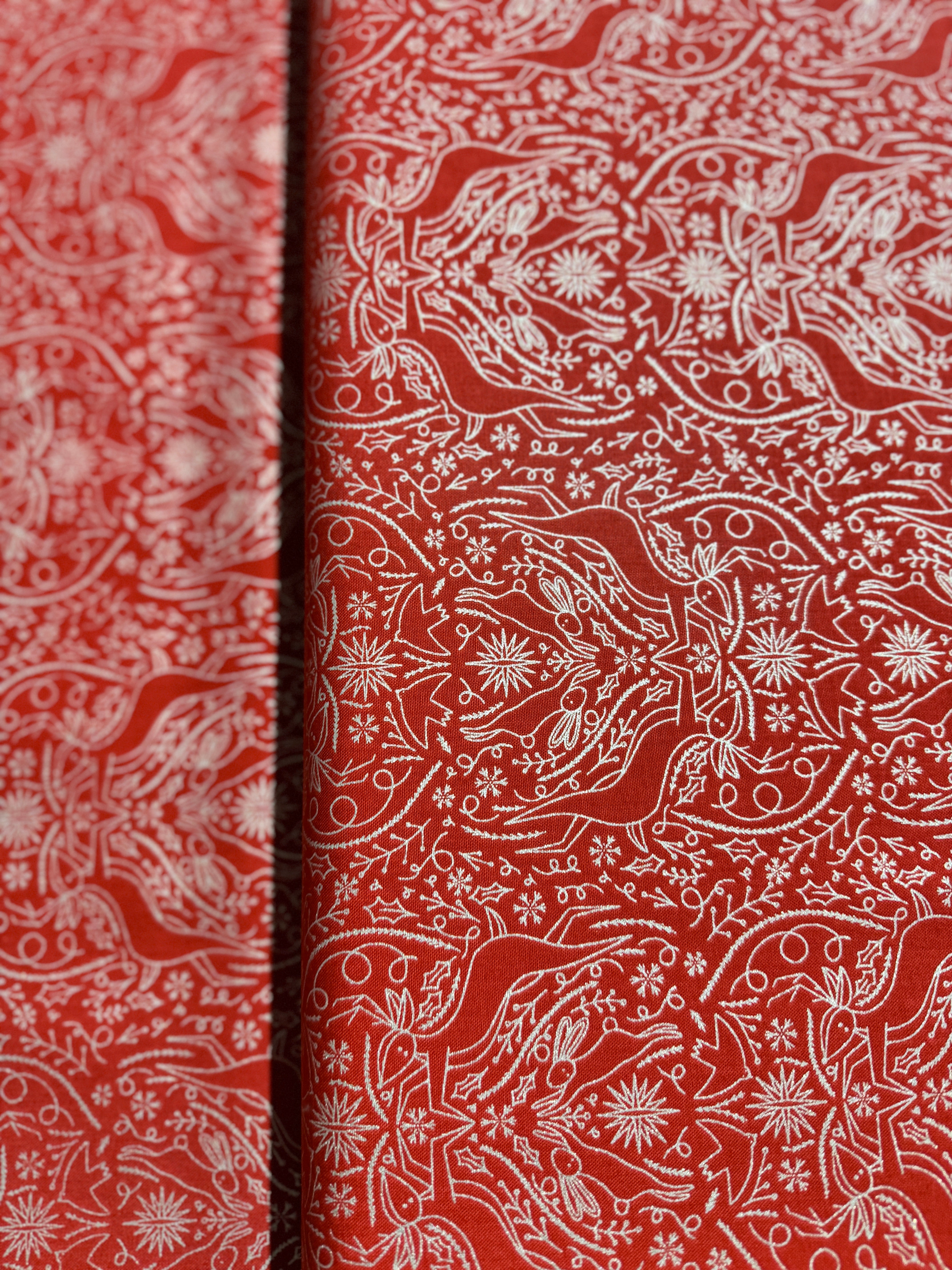 Merrymaking - Scandi Damask Reindeer Rabbit - Candy Cane Yardage