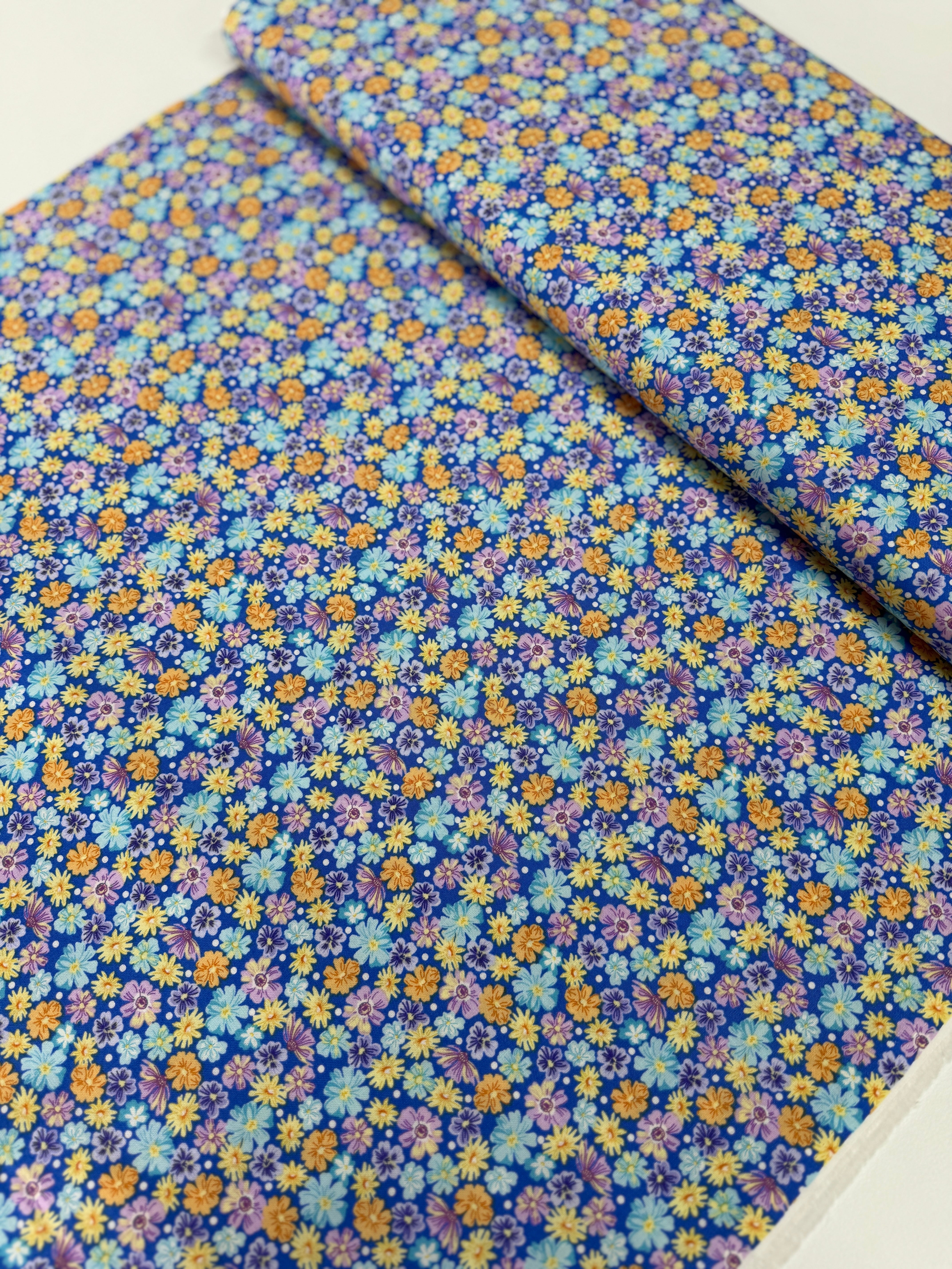 Flowerhouse - Packed Wildflowers Blue Yardage