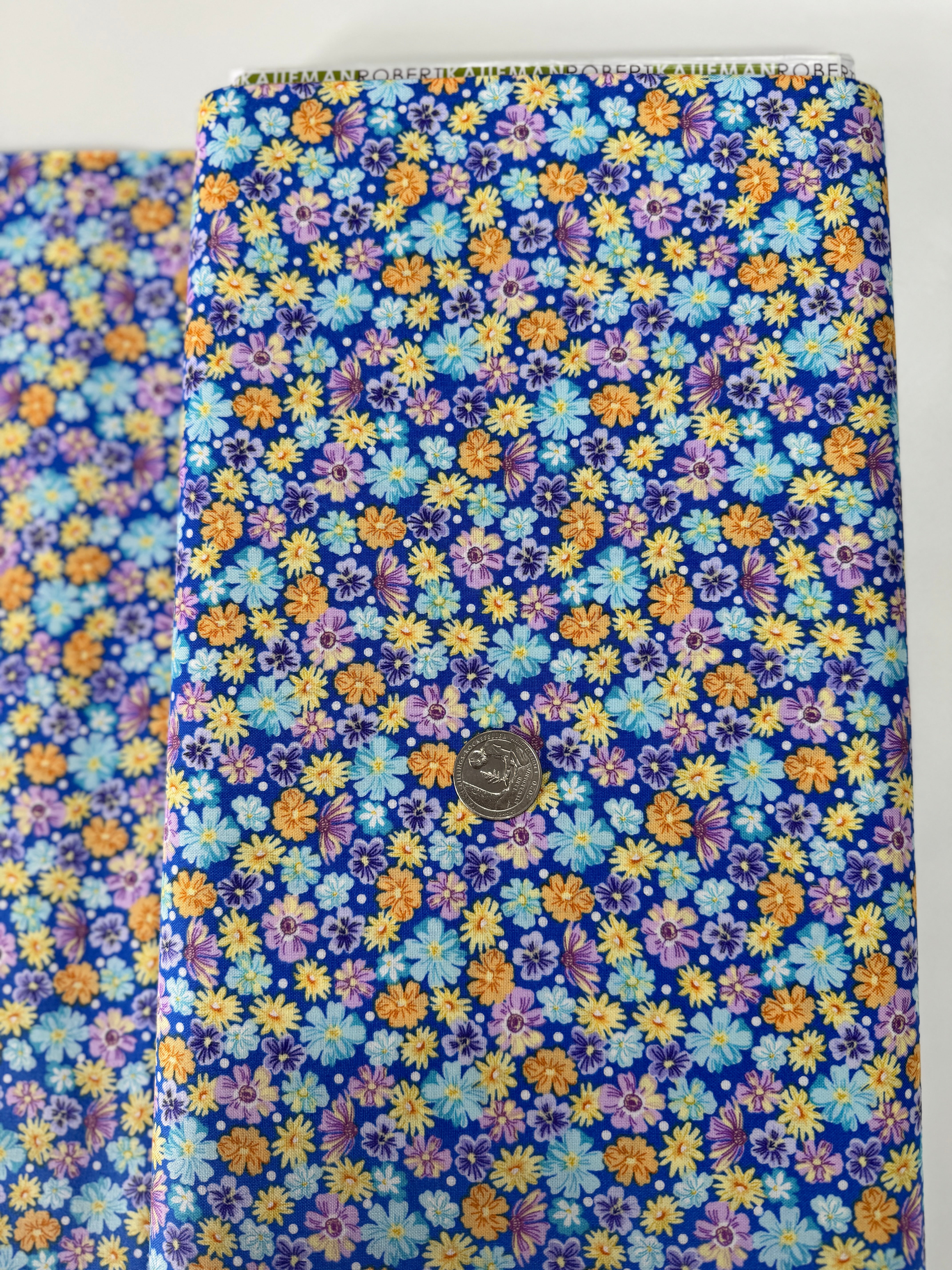 Flowerhouse - Packed Wildflowers Blue Yardage