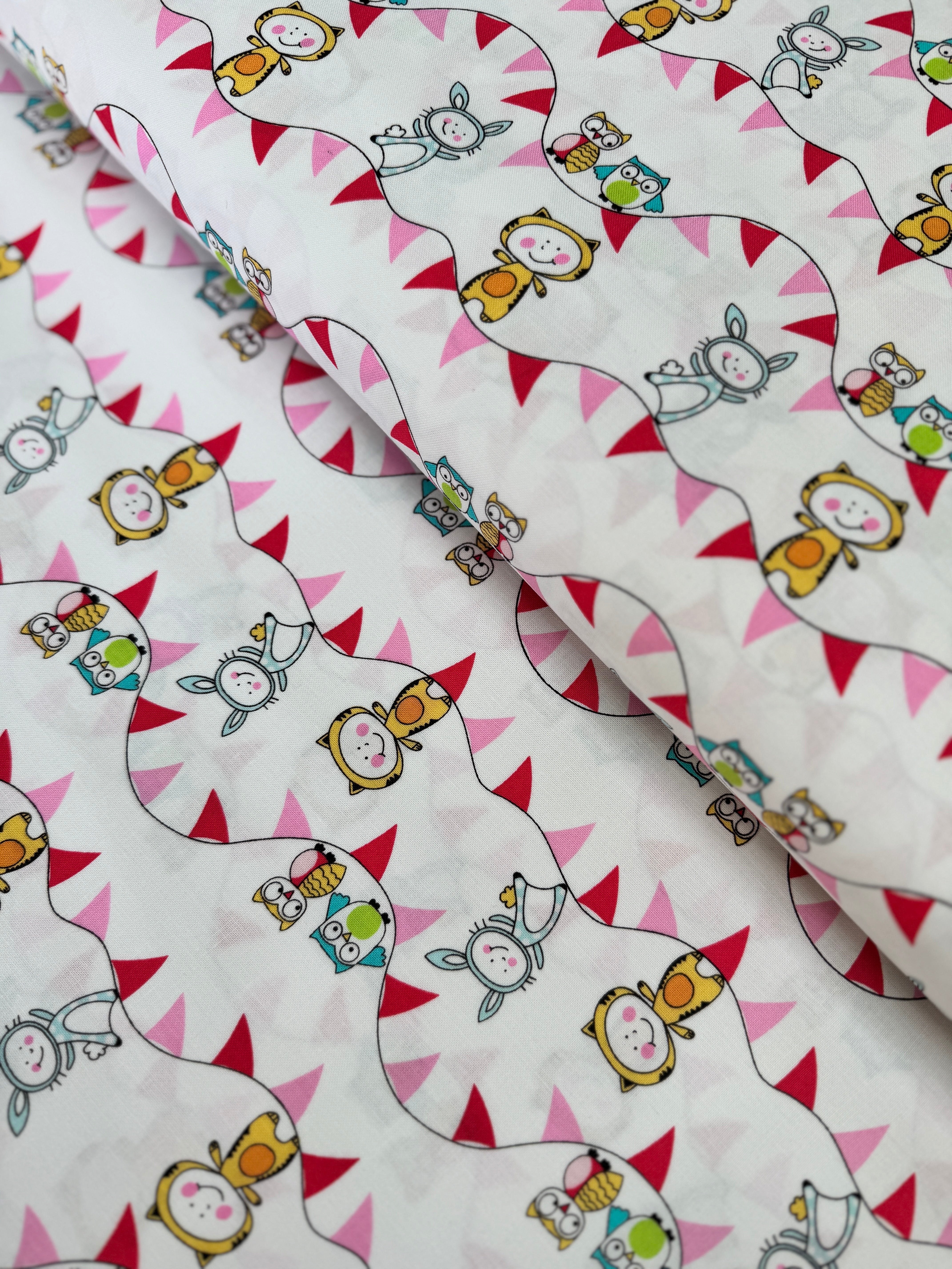Let’s Play Field Day Candy Fabric by Michael Miller Fabrics – cute animal and bunting design on white 100% cotton quilting fabric