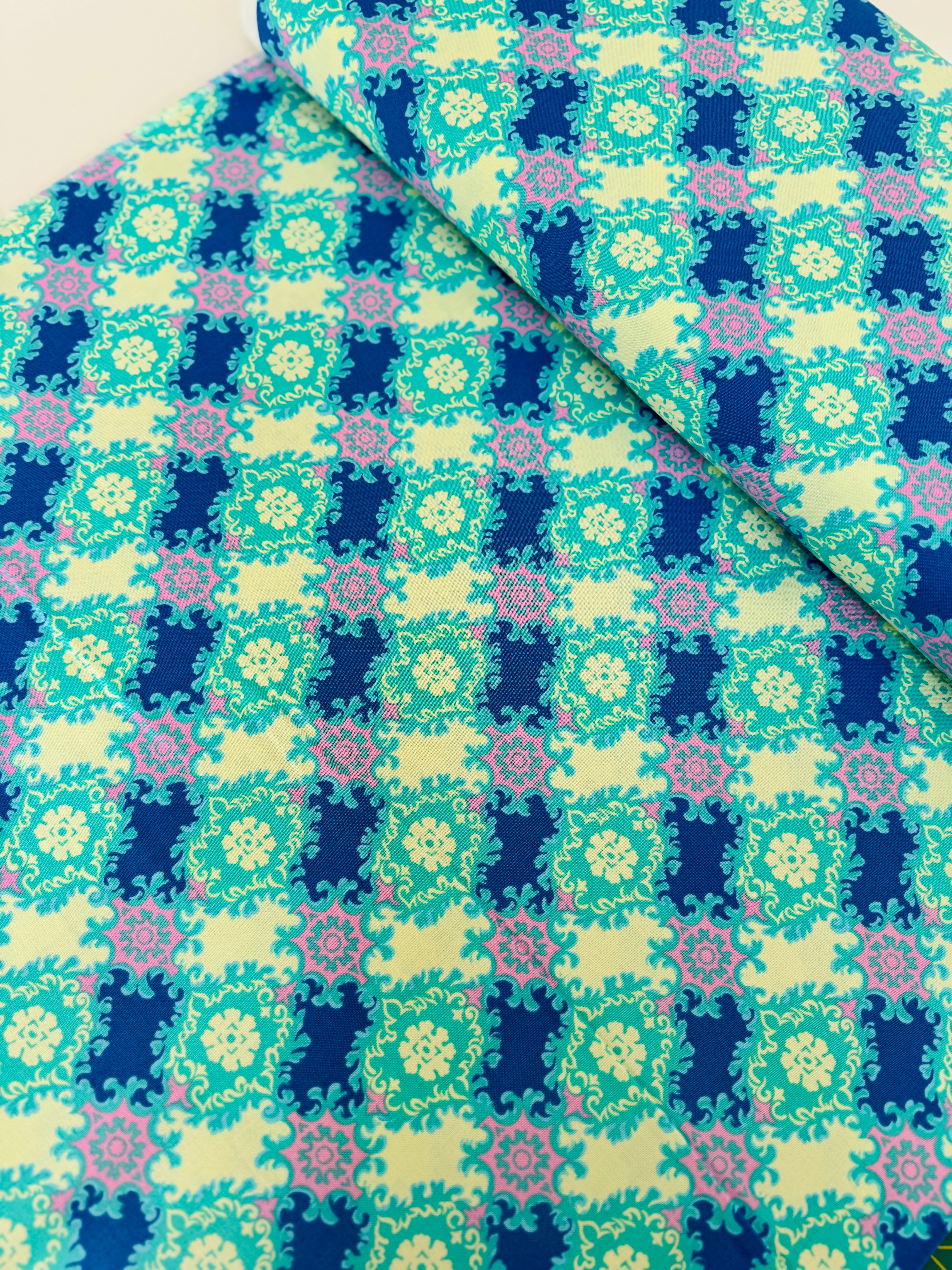 Caravelle Arcade - Ruby - Blue Yardage