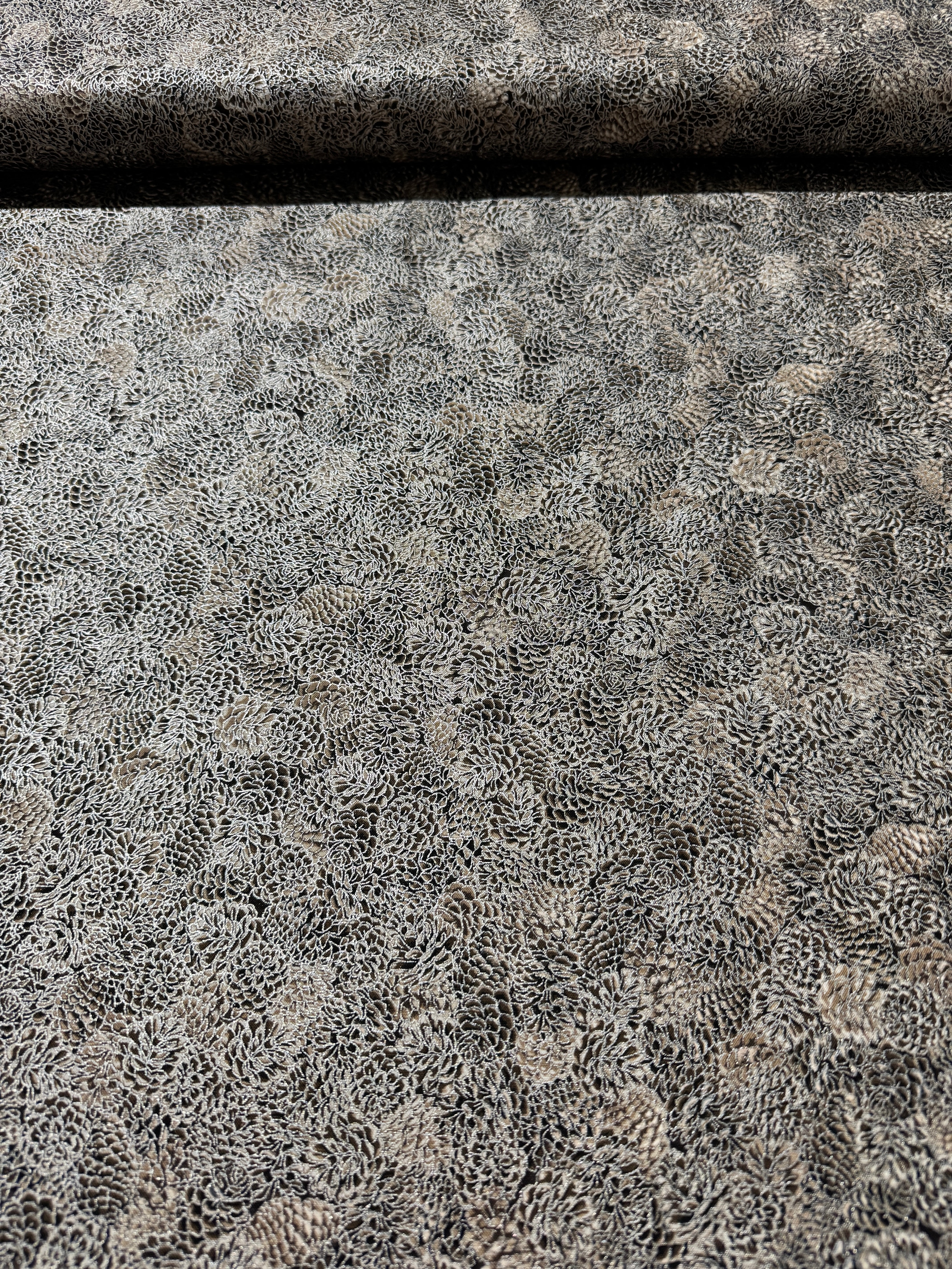 Snowy Brook - Pinecones Taupe Metallic Yardage